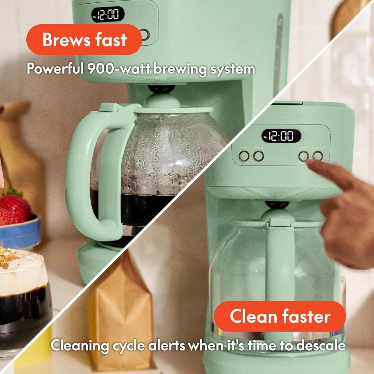 12 Cup Programmable Coffee Maker LCD Auto Shutoff 900W Seaglass