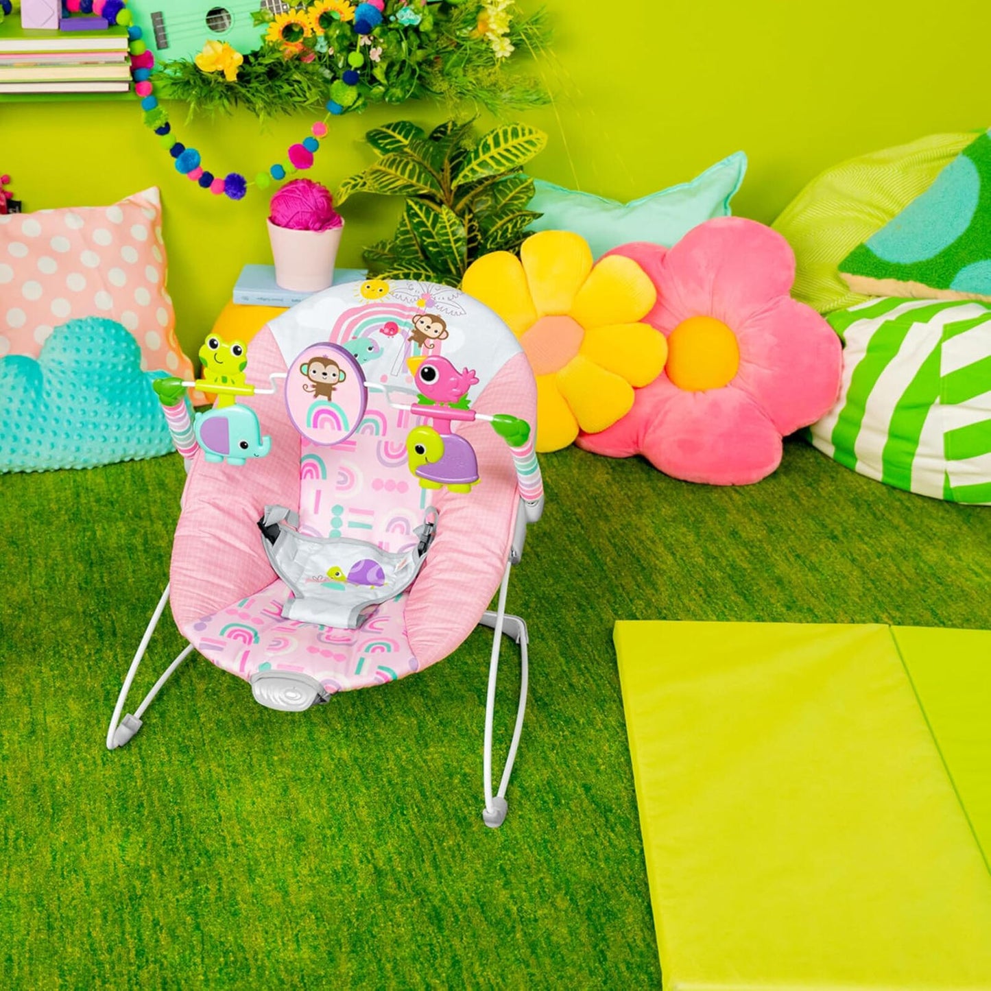 Pink Paradise Portable Baby Bouncer with Vibrating Infant Seat and -Toy Bar, Max