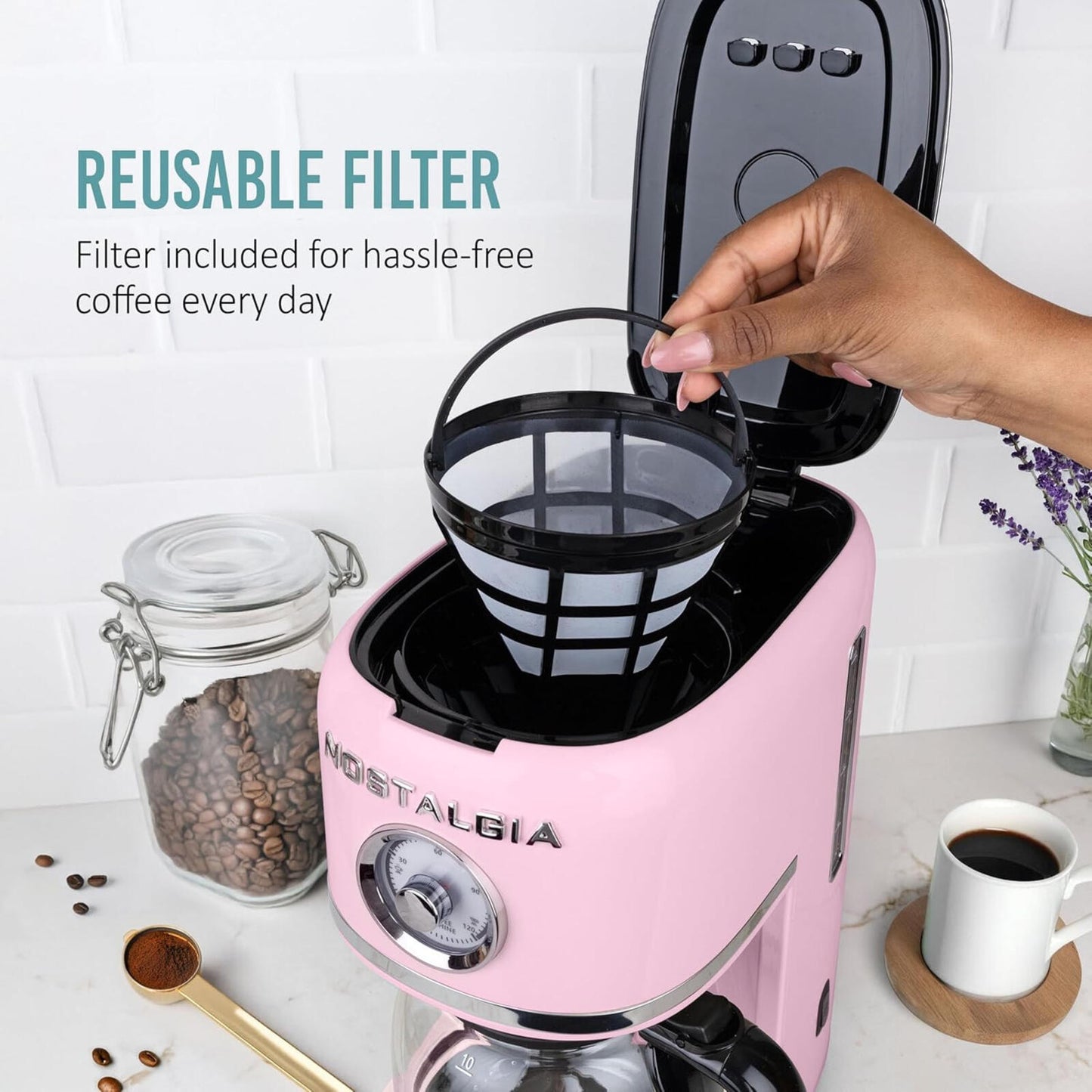 Retro 10 Cup Coffee Maker One-Touch Drip Brew Pink 50oz Carafe