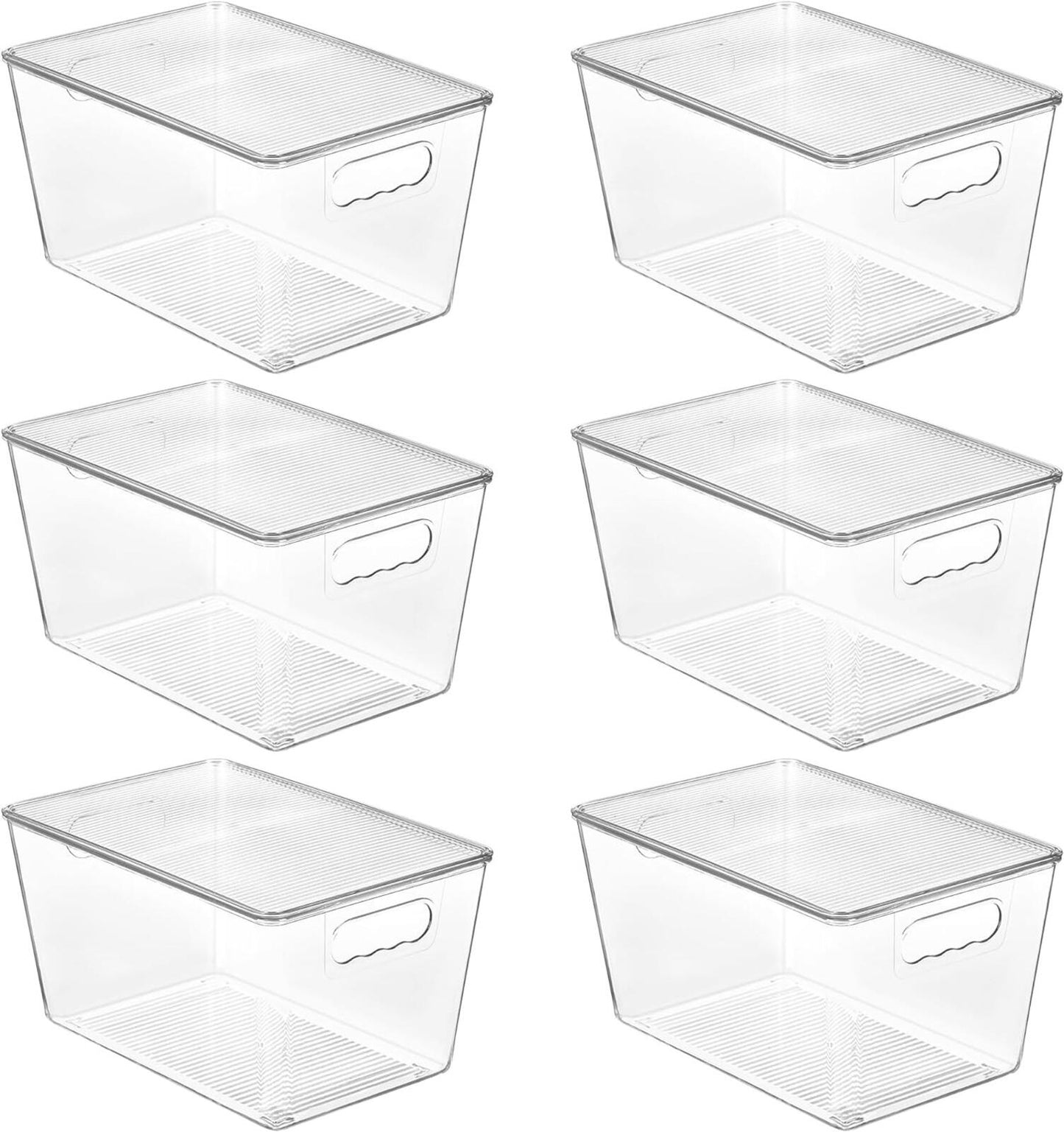 6-Pack Clear Stackable Storage Bins w Lids Large Plastic Organizer