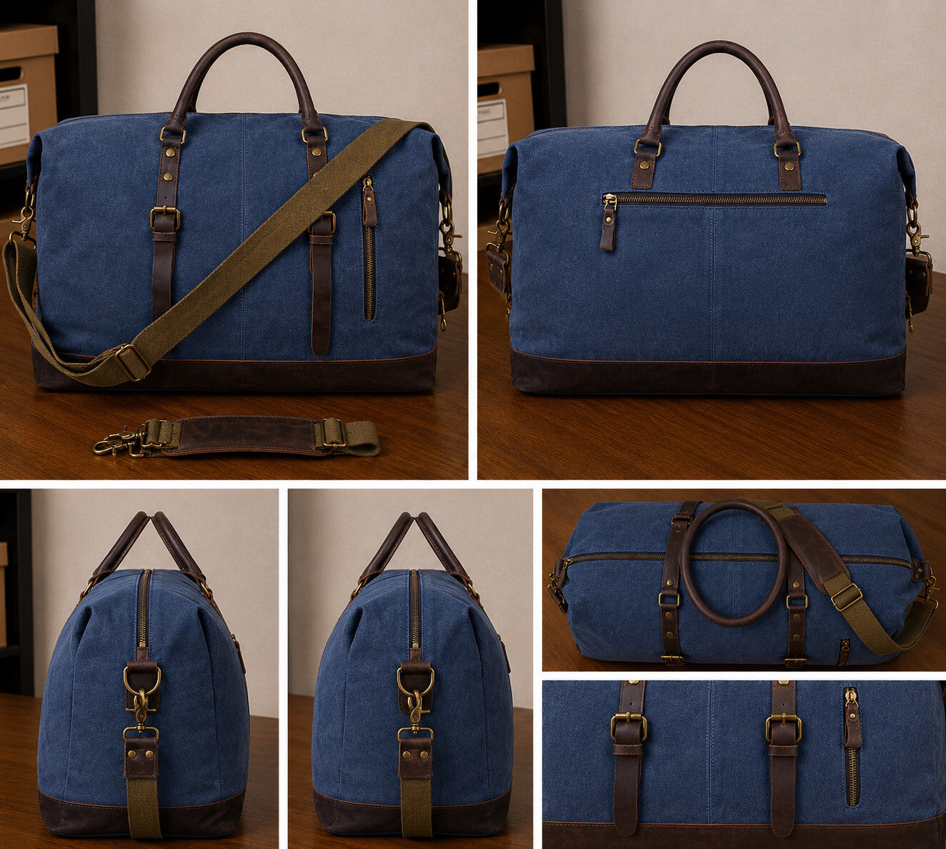 Canvas Travel Duffel Bag Crazy Horse Leather Trim Weekender