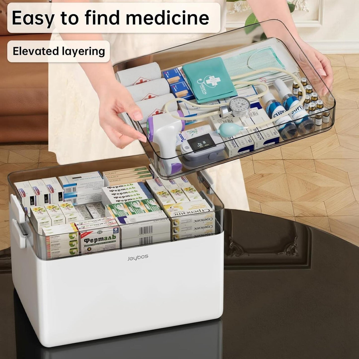 3-Tier Medicine Organizer - Portable Medicine Cabinet with Leather Handle, Empty