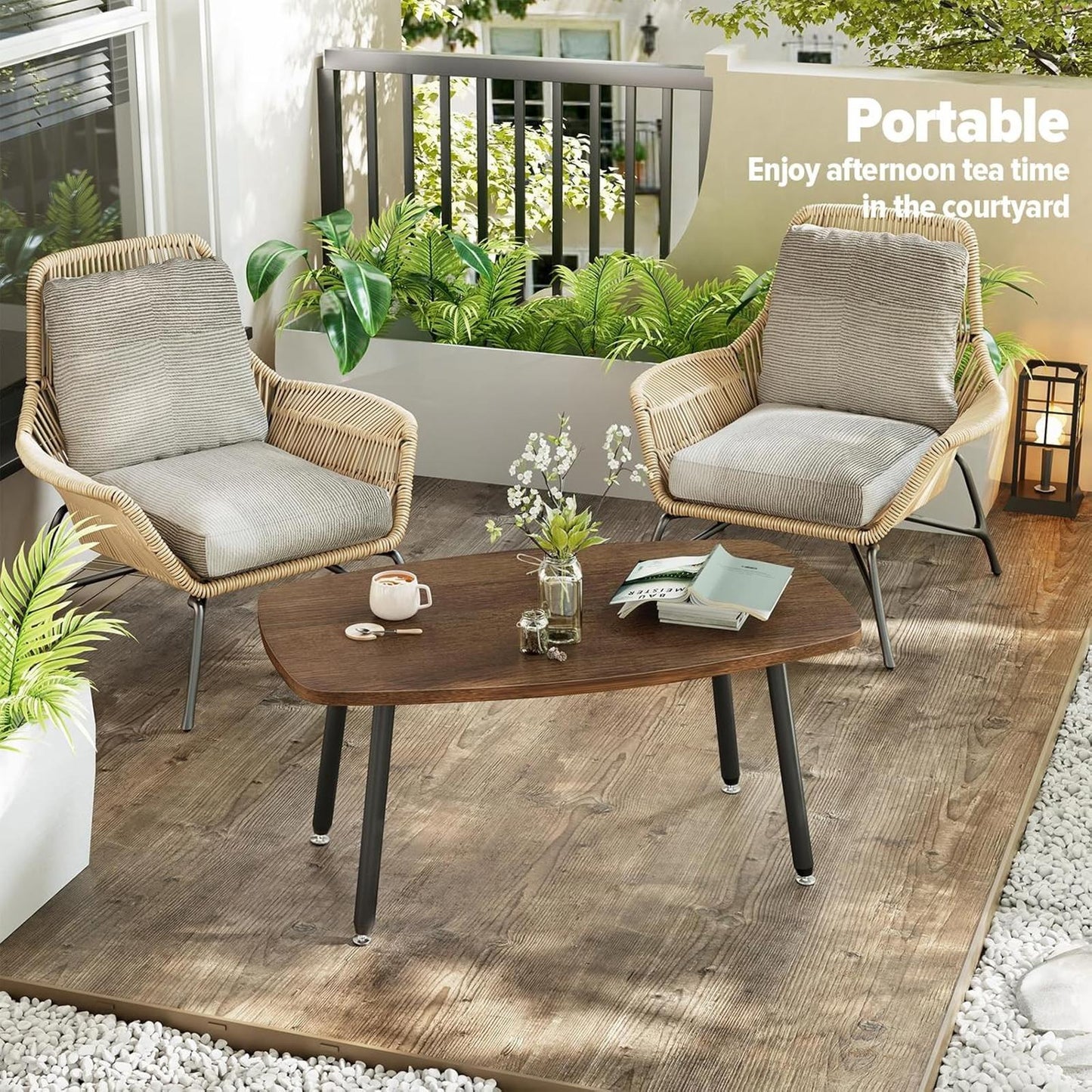 Brown Folding Coffee Table 39.3" Portable Rectangular Living Room Table