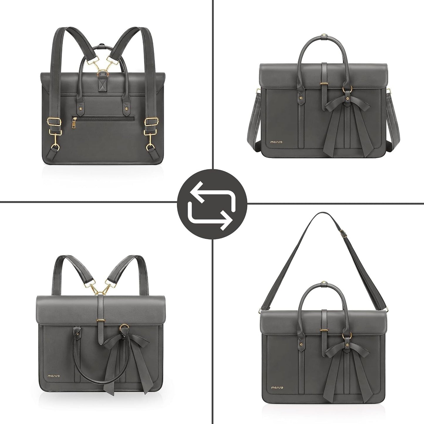 Women's PU Leather Laptop Bag Convertible Backpack Bowknot