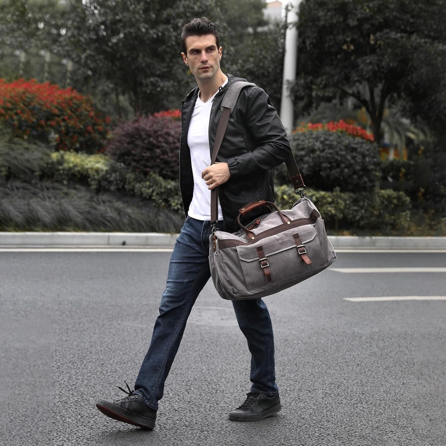 Men's Women's Waterproof Leather Bag Overnight Weekender