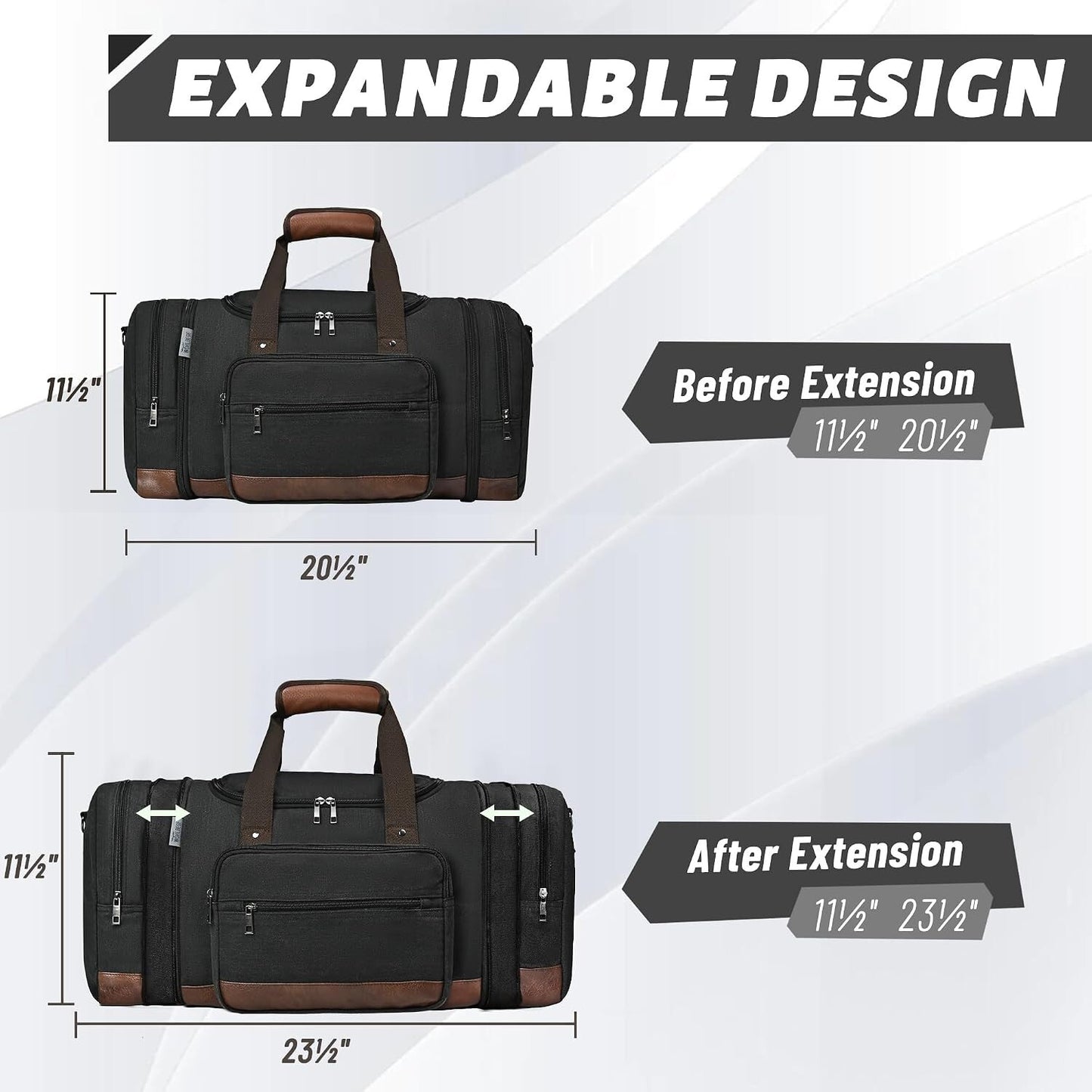 50L Expandable Canvas Travel Duffel Bag Carry On