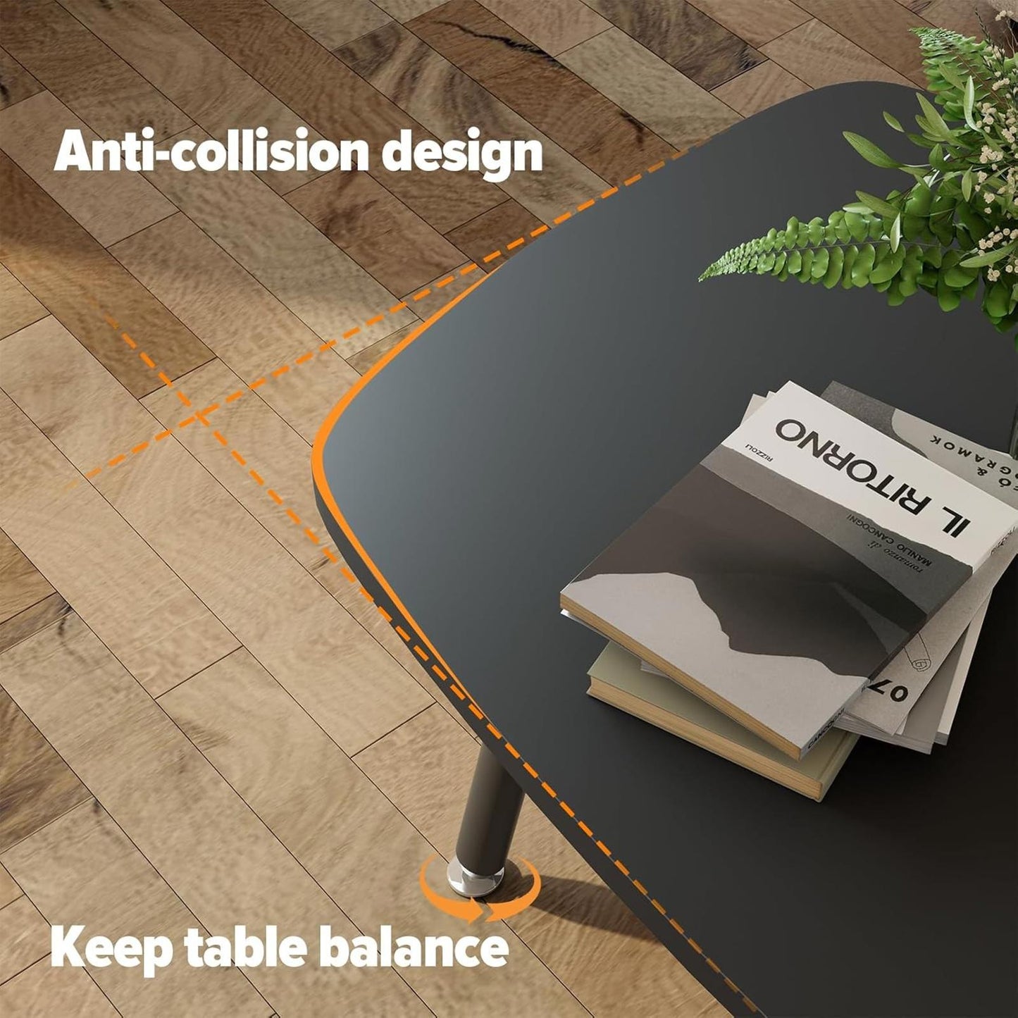 Black Rectangular Folding Coffee Table, Portable Design, 39.3"