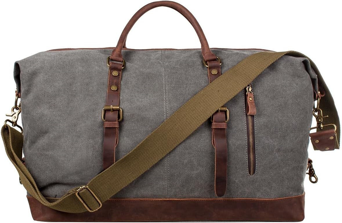 Men's Canvas Travel Duffel Bag Leather Carry On Weekender