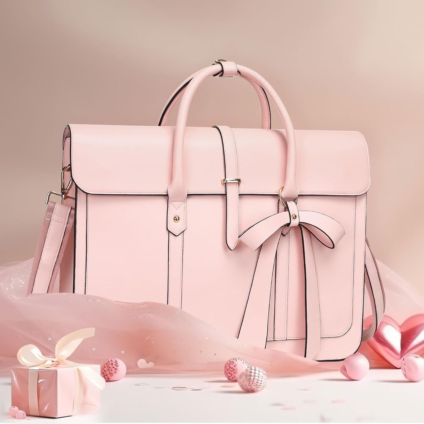 Women's PU Leather Laptop Bag Convertible Backpack Bowknot