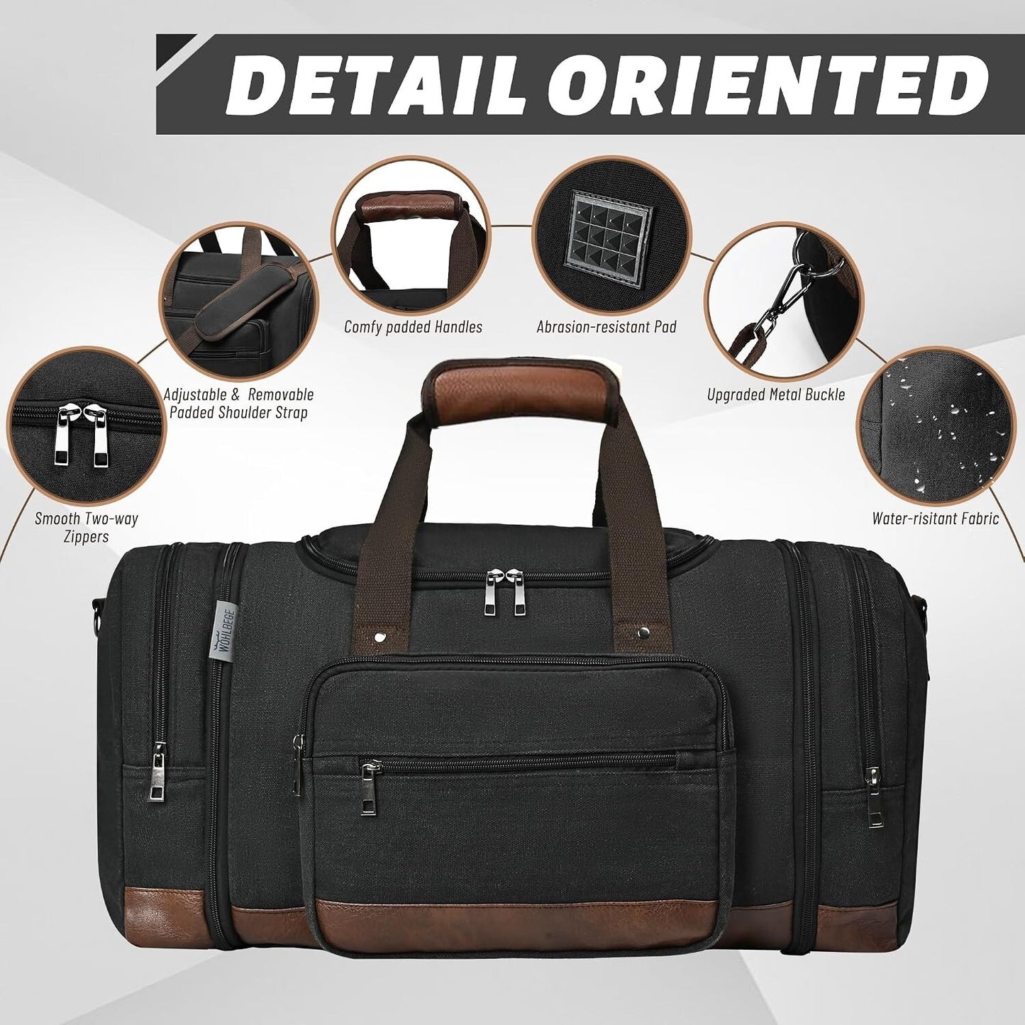 50L Expandable Canvas Travel Duffel Bag Carry On