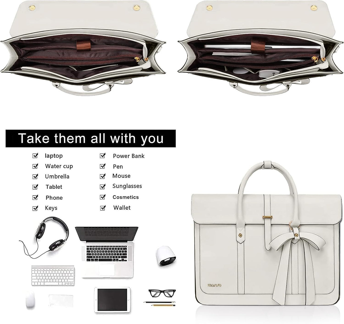 Women's PU Leather Laptop Bag Convertible Backpack Bowknot