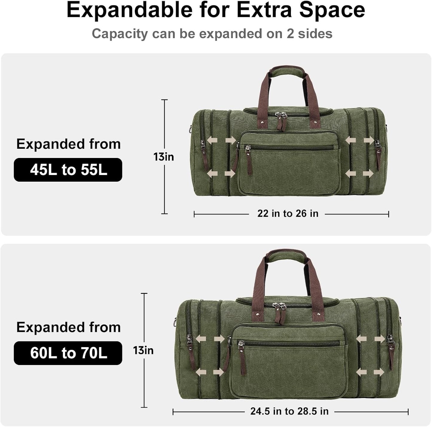 Men's Expandable Canvas Travel Duffel Bag Carry On Gym