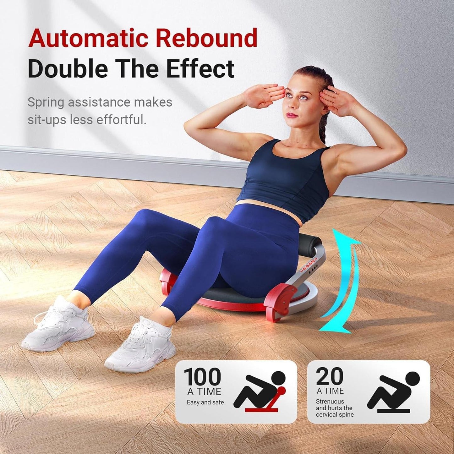 Ab Machine Sit Up Exercise Equipment w/ Adjustable Resistance Auto Rebound