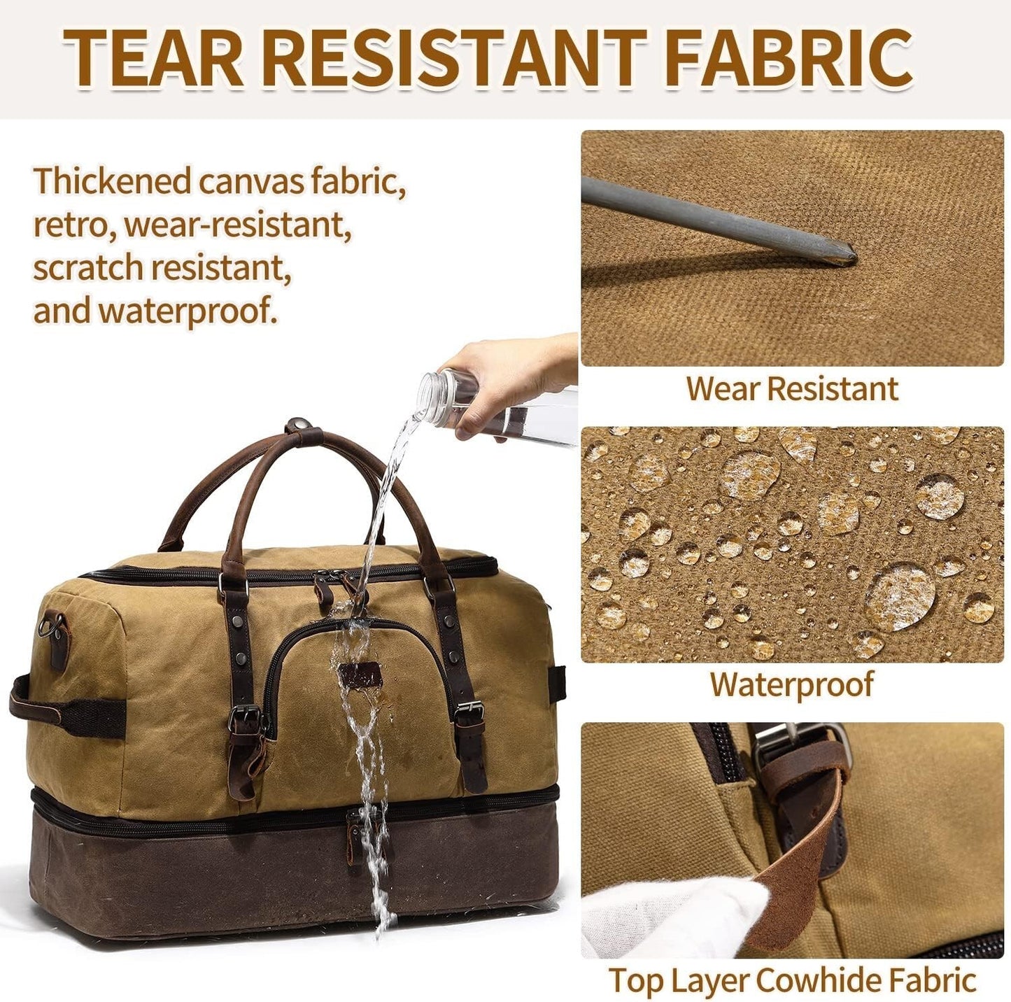 Nerlion Men's Canvas Leather Weekender Duffel Shoe Bag Brown
