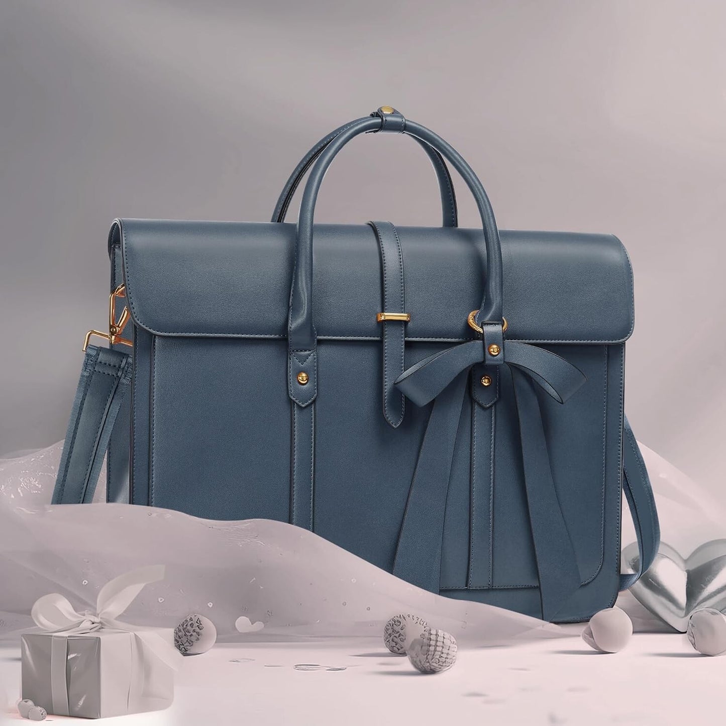 Women's PU Leather Laptop Bag Convertible Backpack Bowknot