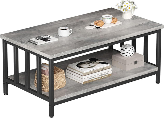 39" Grey Wash Modern Farmhouse Coffee Table with Two-Tier Storage