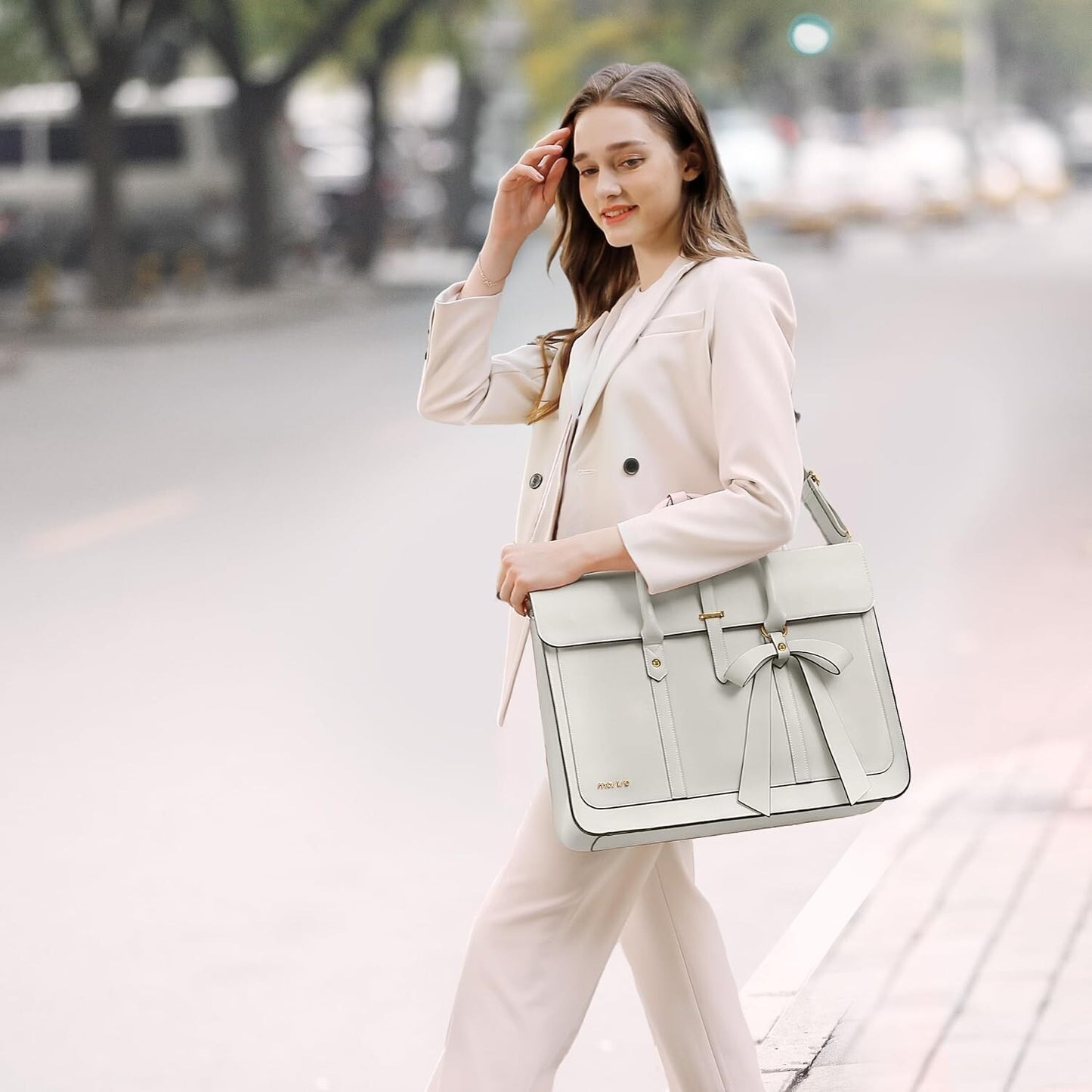 Women's PU Leather Laptop Bag Convertible Backpack Bowknot