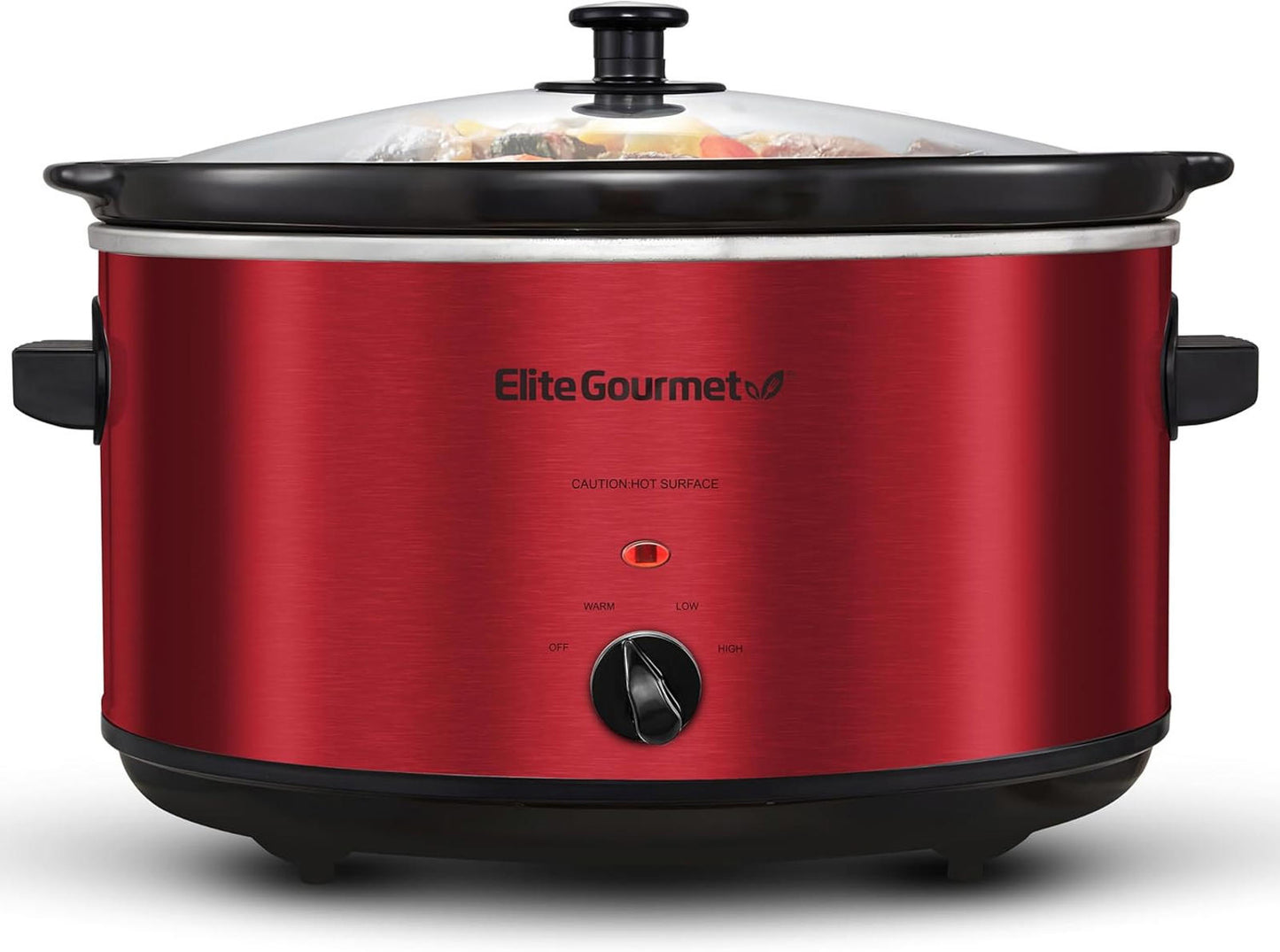8.5Qt Electric Ceramic XL Slow Cooker Metallic Red Dishwasher Safe Glass Lid