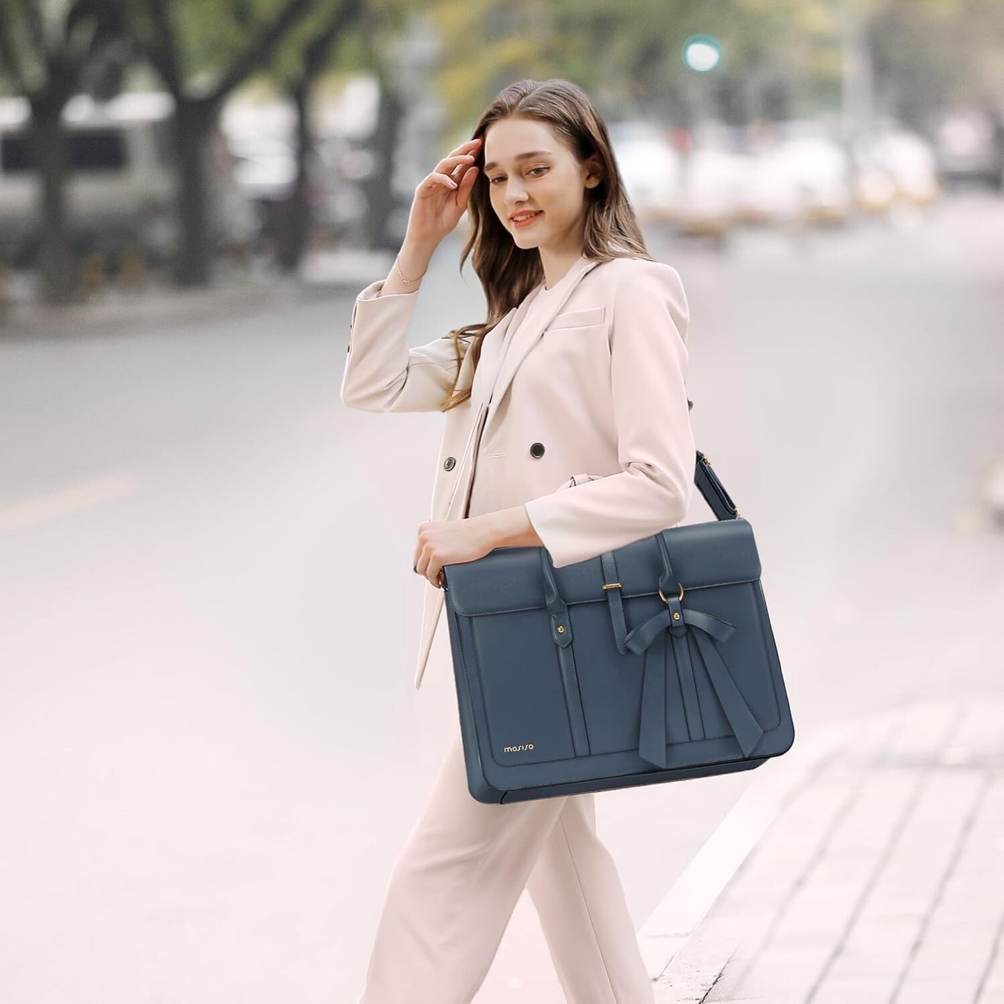 Women's PU Leather Laptop Bag Convertible Backpack Bowknot