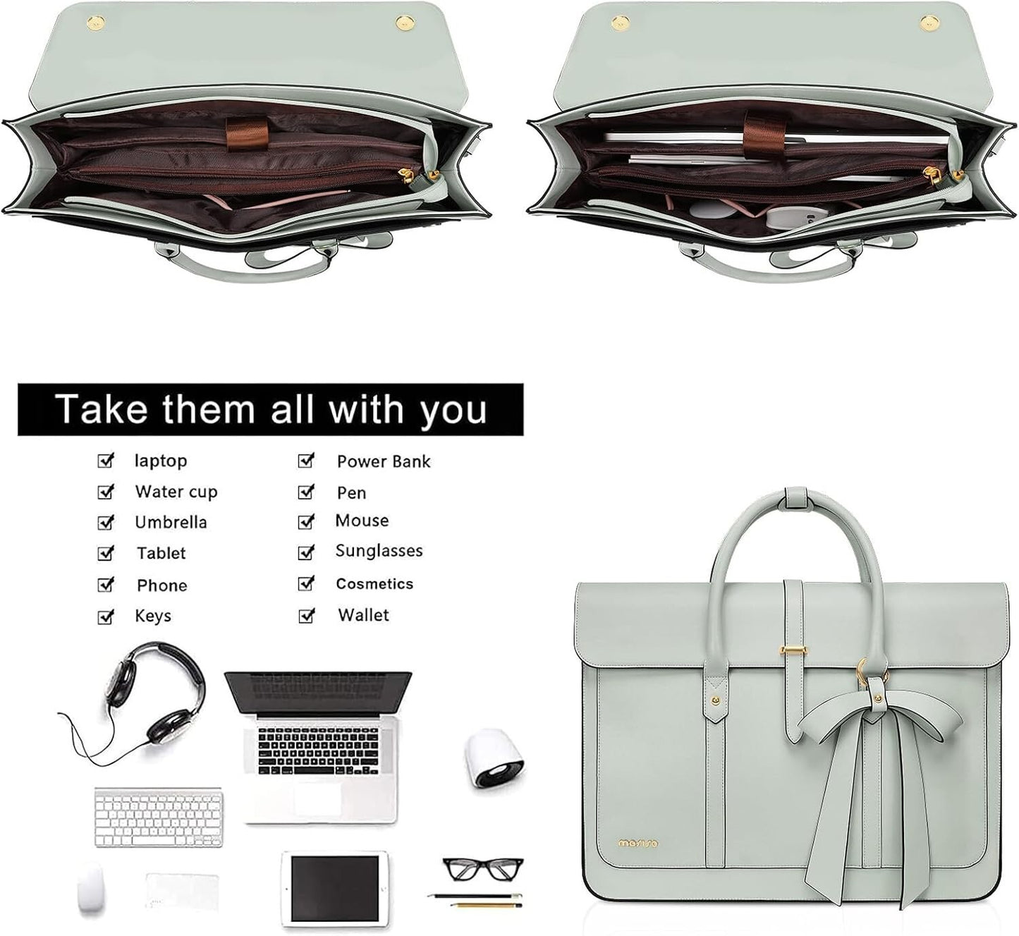 Women's PU Leather Laptop Bag Convertible Backpack Bowknot