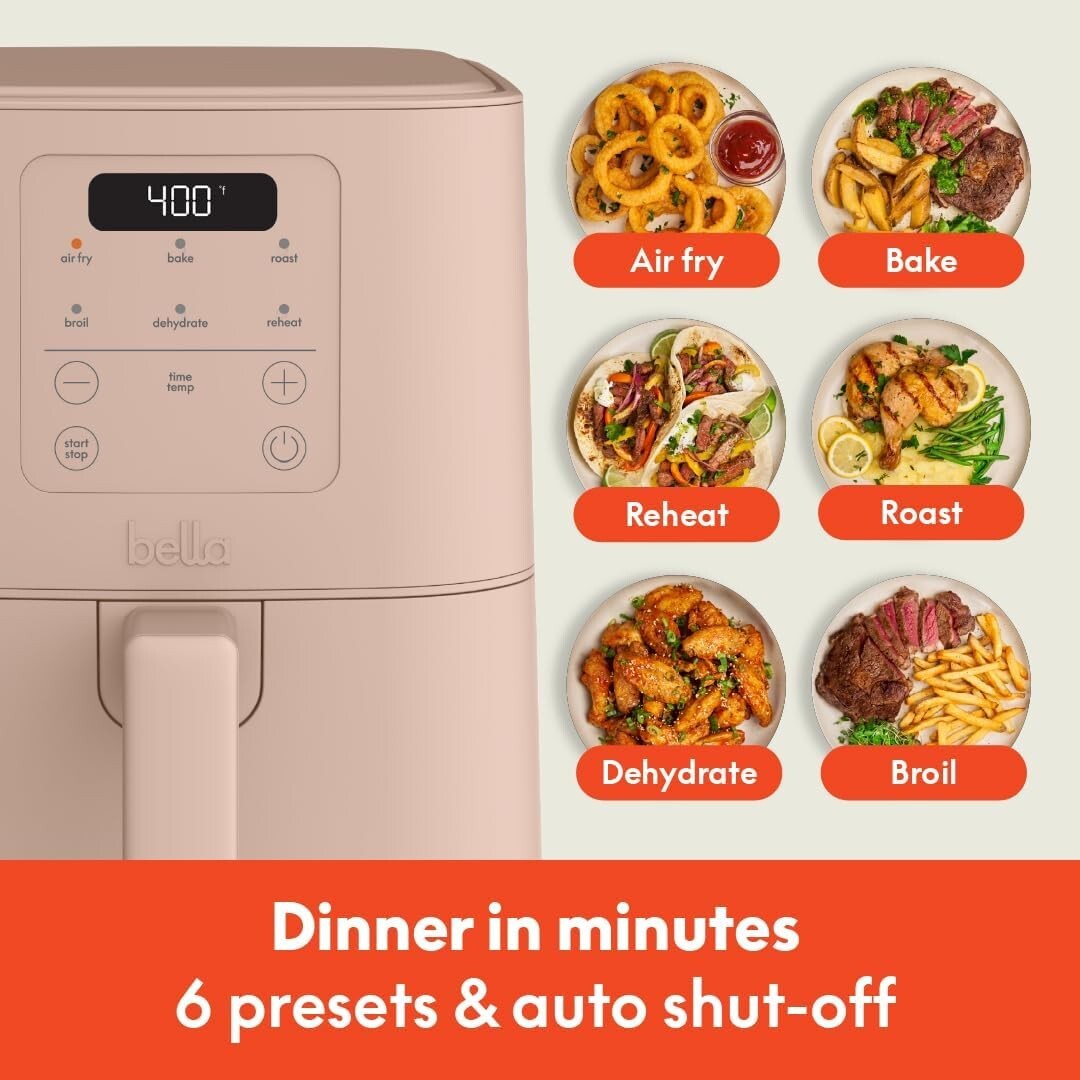 4Qt Slim Air Fryer Ceramic Nonstick 6 Presets 3.3Lb Blossom