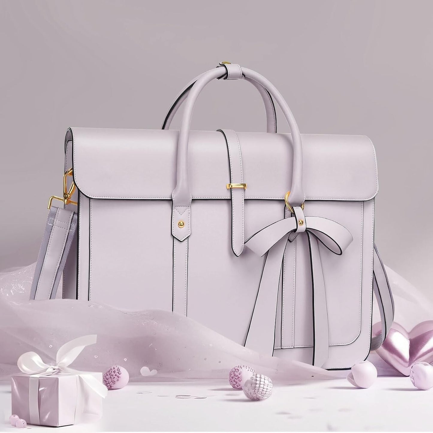 Women's PU Leather Laptop Bag Convertible Backpack Bowknot