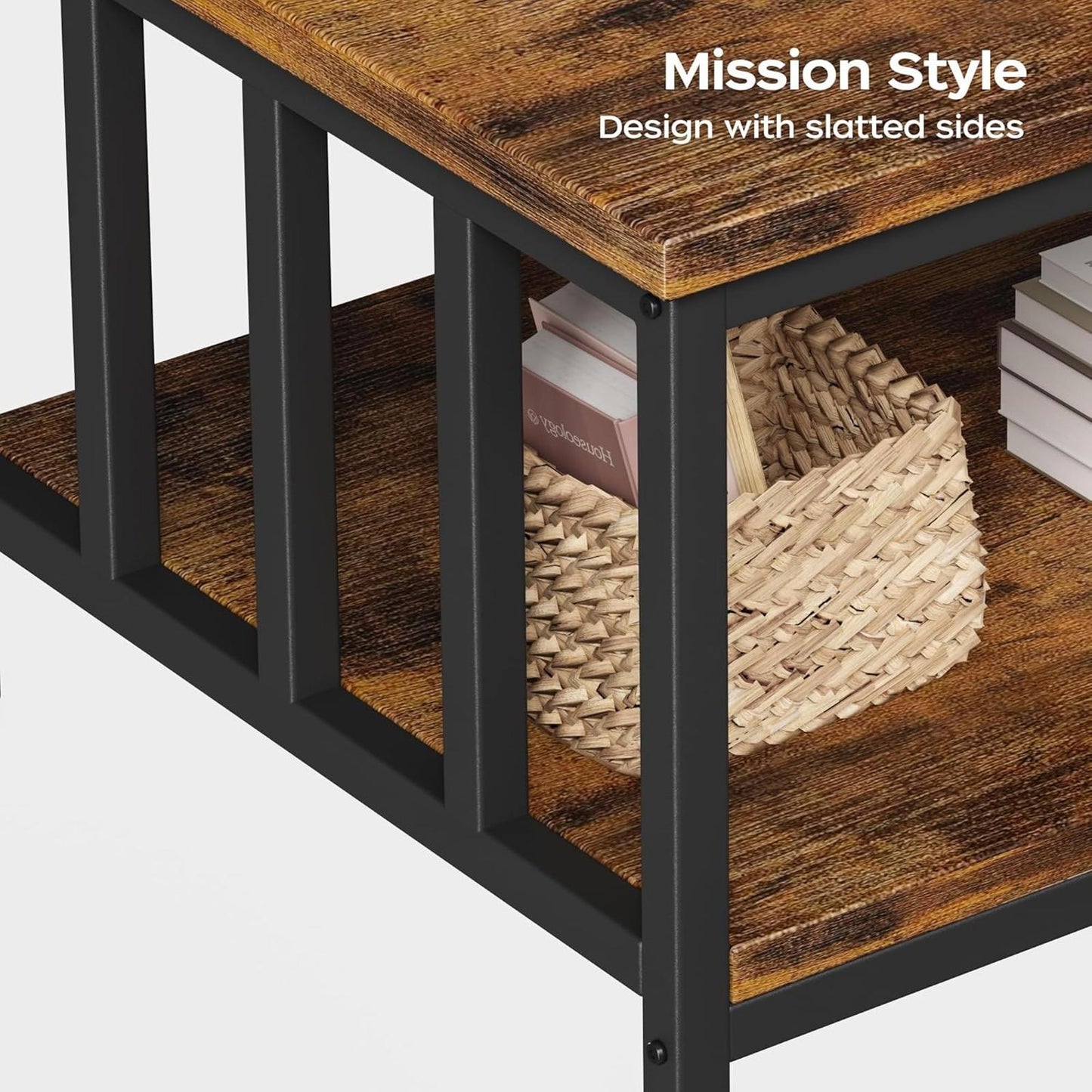 Modern Farmhouse Coffee Table 39" with 2-Tier Storage, Rustic Brown