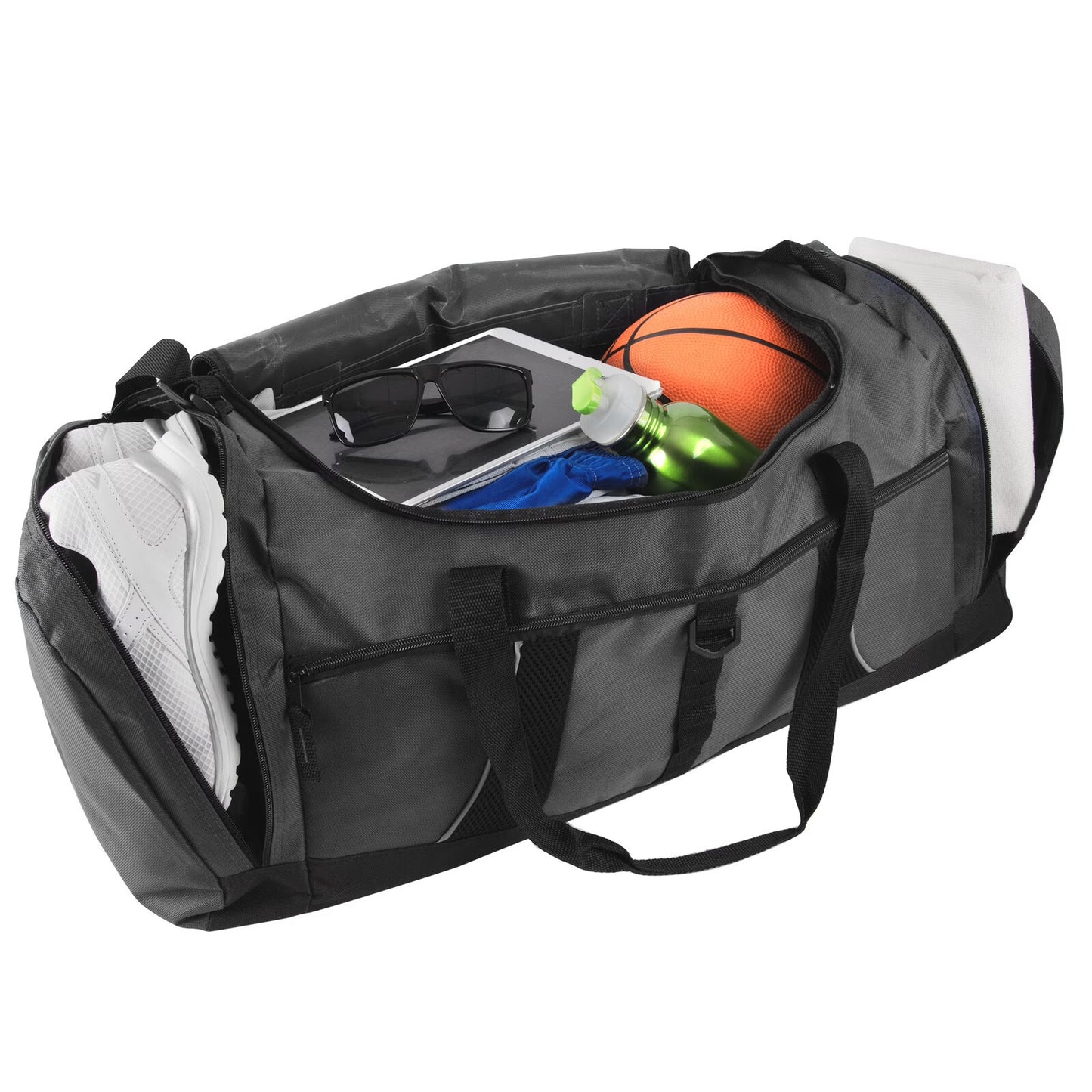 26 Inch 79L Duffel Bag Travel Gym Sports Shoulder Strap Gray