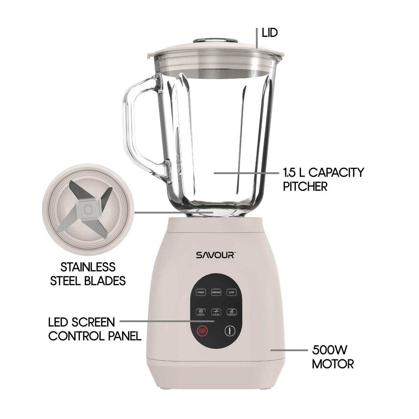 500W Touchscreen Smoothie Blender 50oz Ice Crushing Countertop