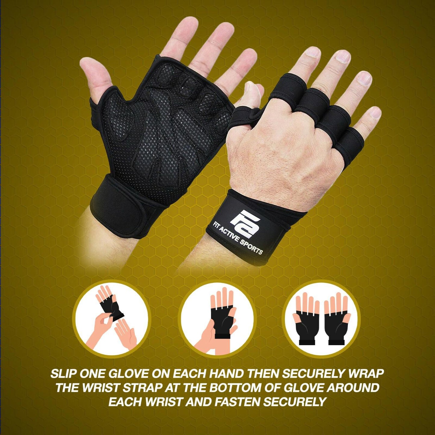 Fit Active Sports Weight Lifting Workout Gloves With Wrist Wrap For Gym Training