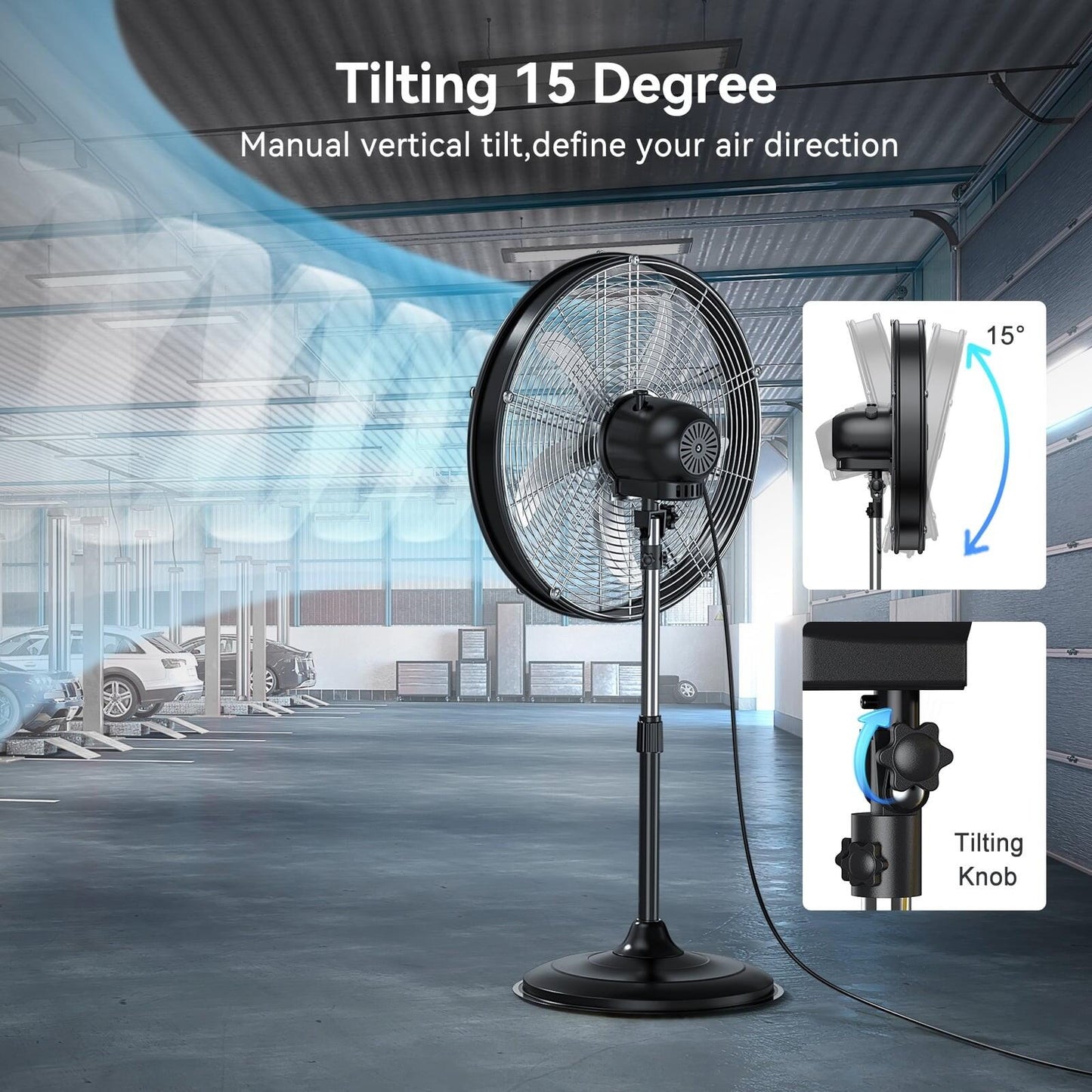 20in 5300CFM Industrial Pedestal Fan 3 Speed Commercial Warehouse Garage