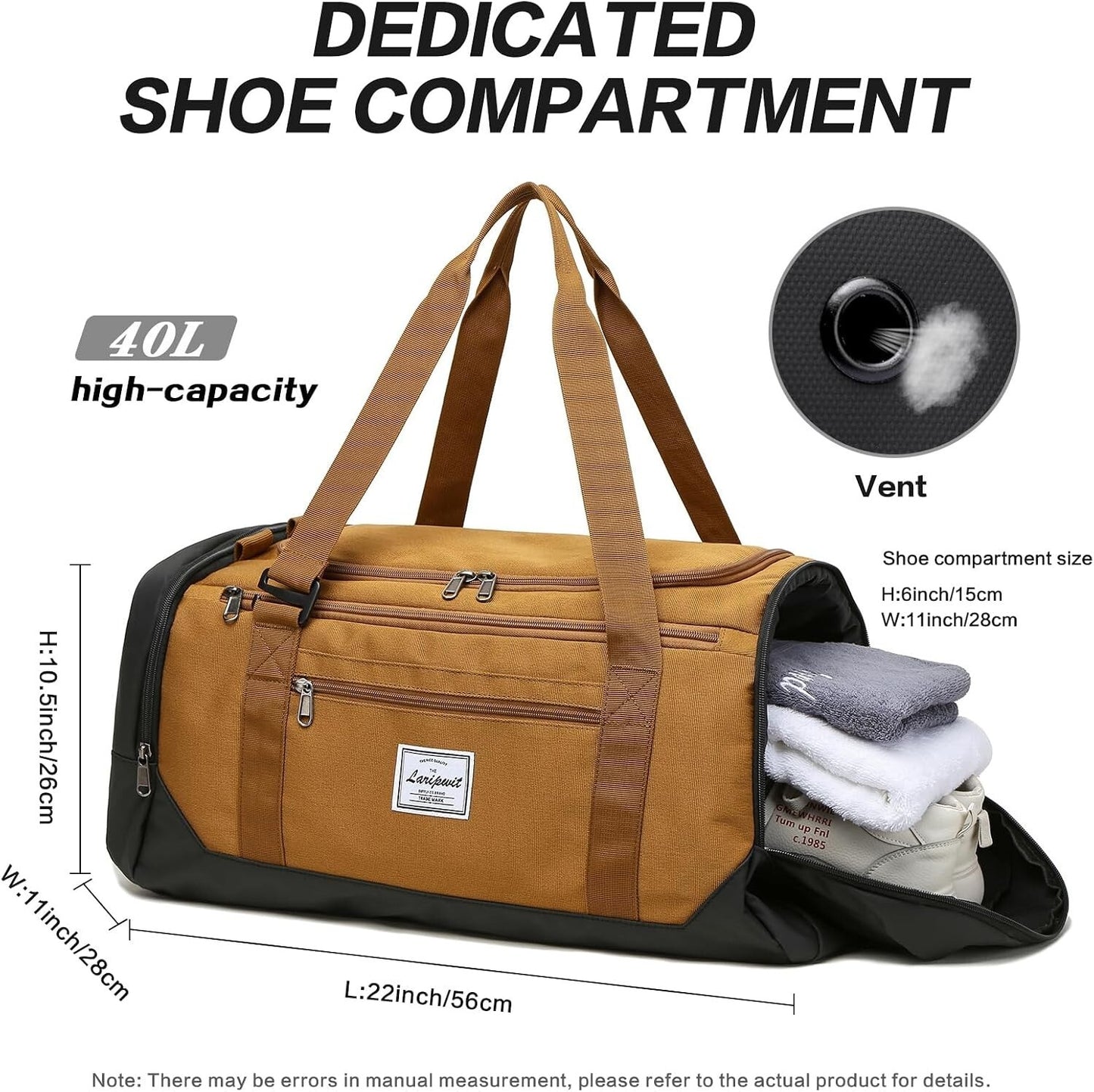 40L Travel Duffel Backpack Gym Bag Shoe Wet Pocket
