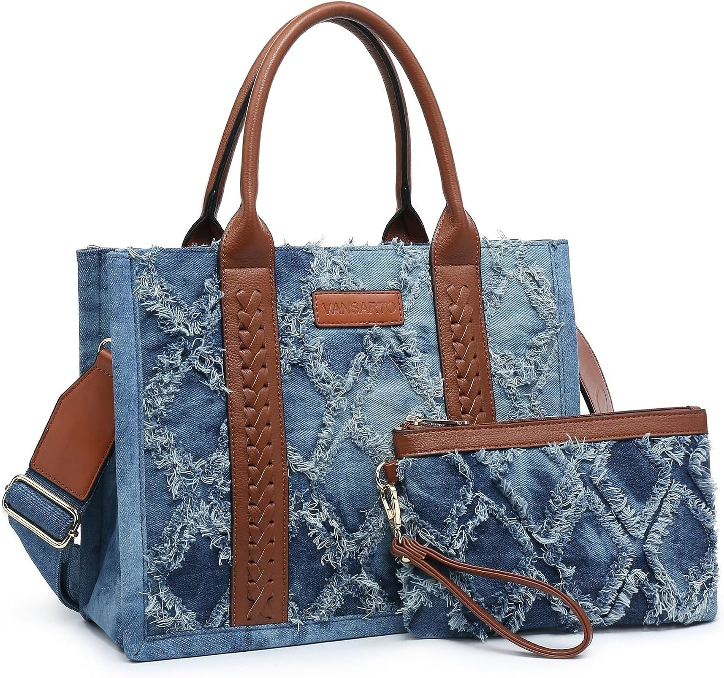 Women's Tote Bag Satchel Boho Shoulder Purse with Wristlet