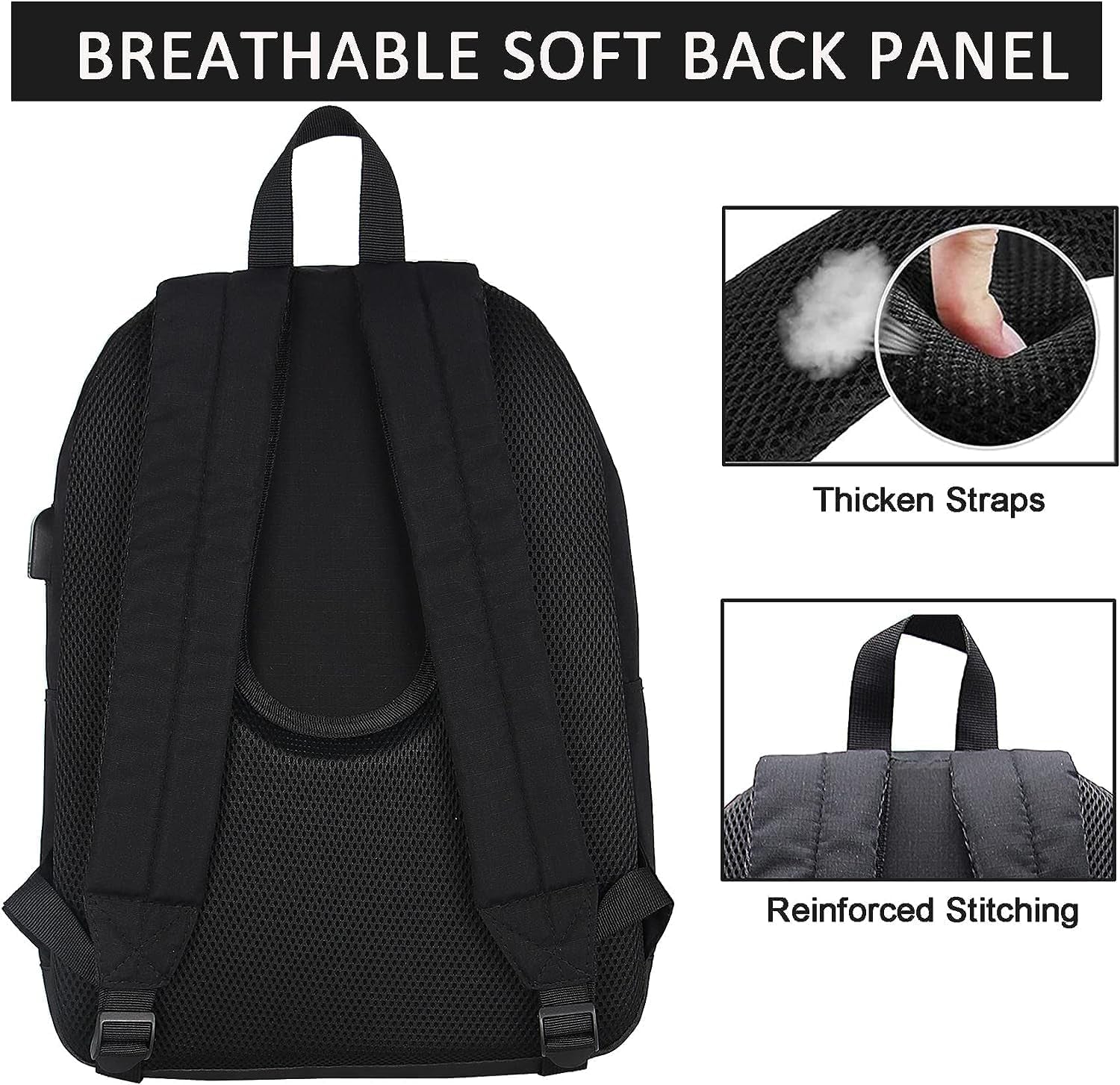 Adult Backpack with Charging Port (Black)