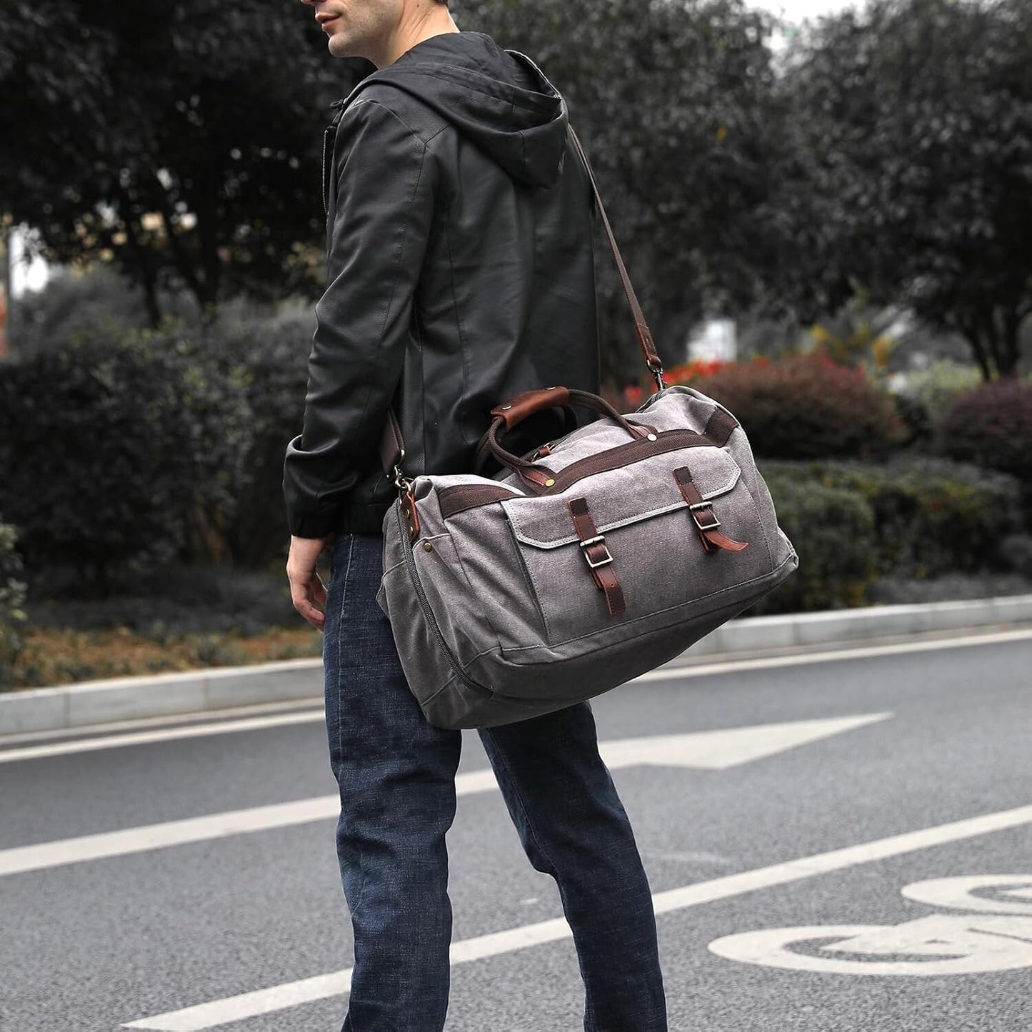 Men's Women's Waterproof Leather Bag Overnight Weekender