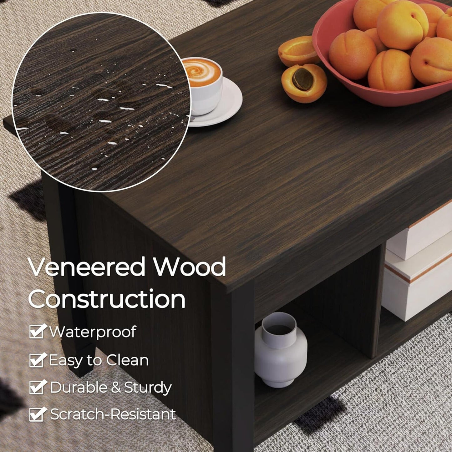 41" Lift Top Coffee Table w/ Storage Hidden Compartment Shelf Espresso