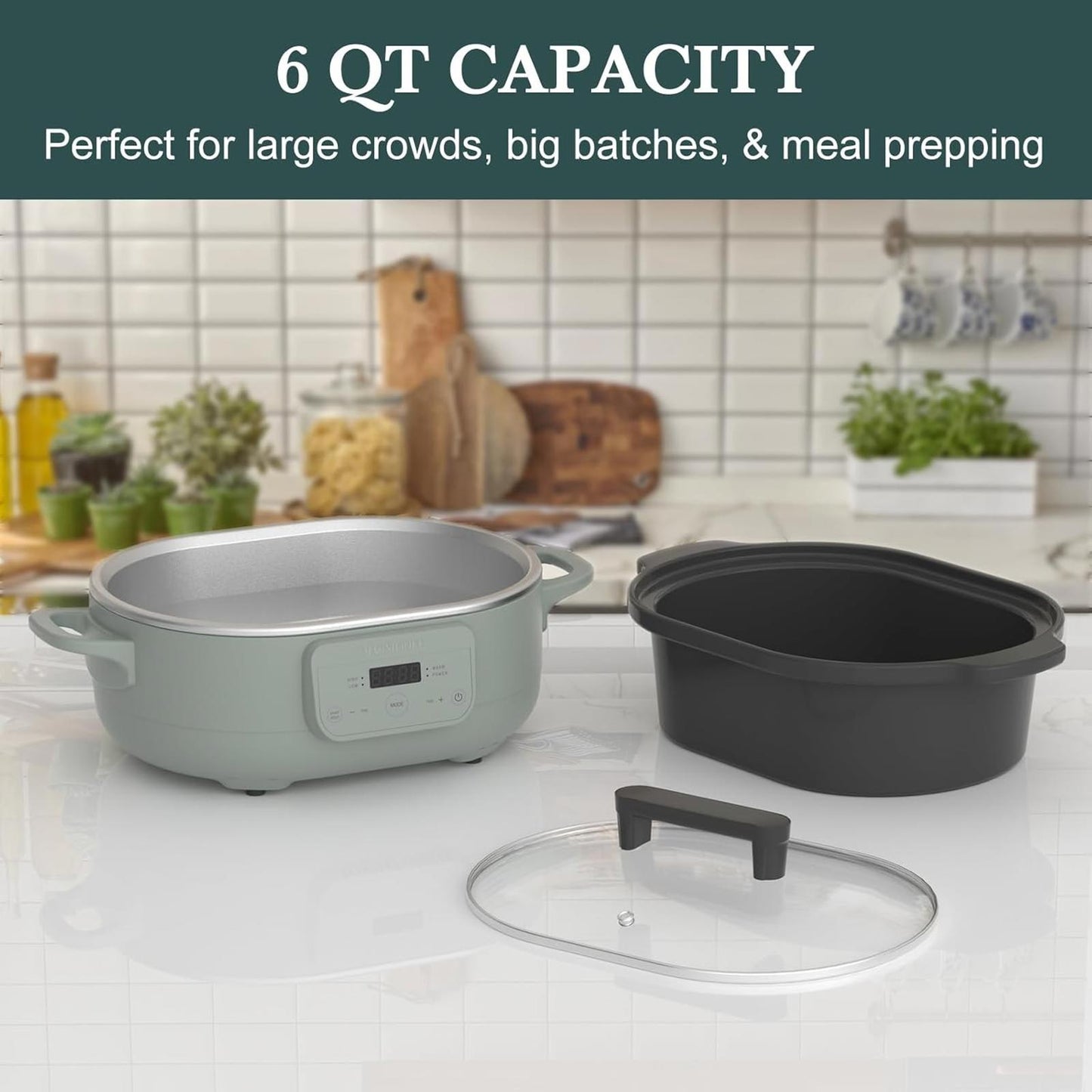 6Qt Programmable Slow Cooker Nonstick Removable Pot Olive Serves 6+