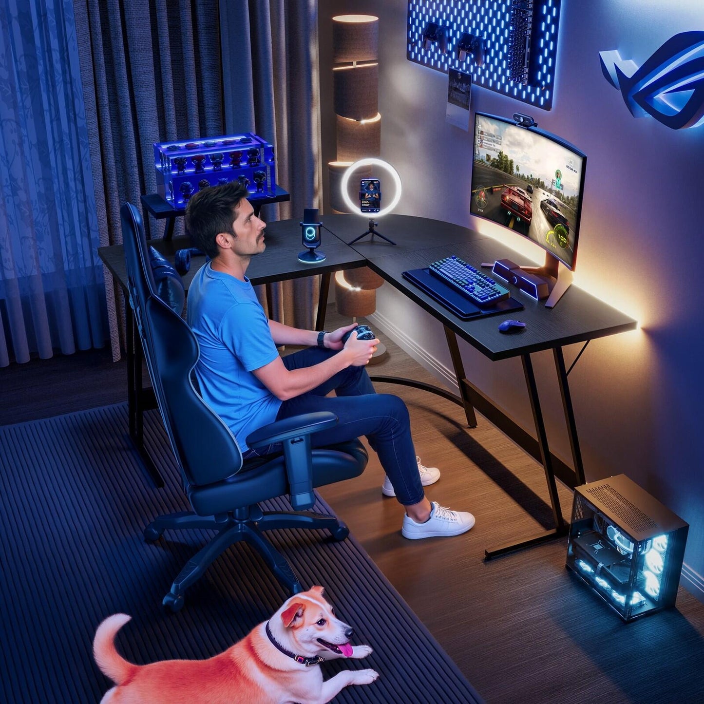 51" L-Shaped Gaming Desk Corner Office with Removable Monitor Riser Black