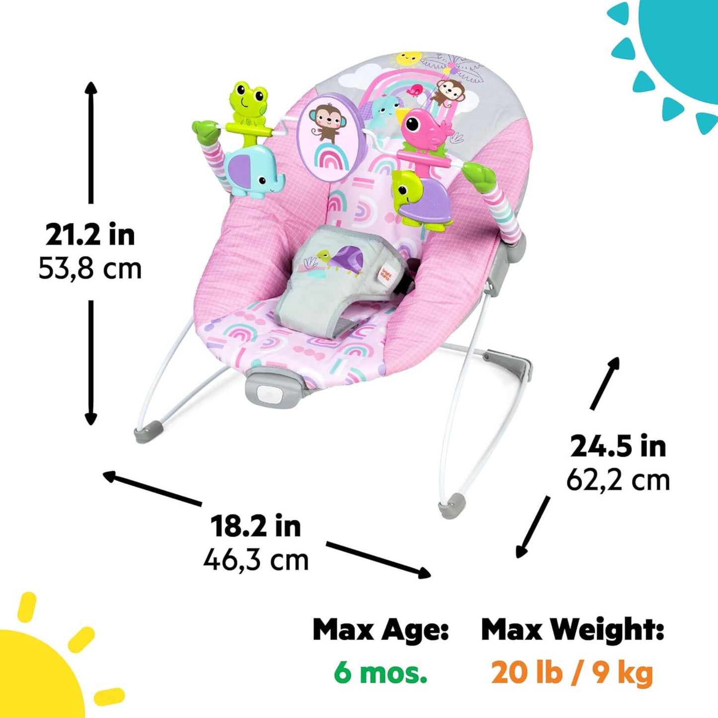 Pink Paradise Portable Baby Bouncer with Vibrating Infant Seat and -Toy Bar, Max