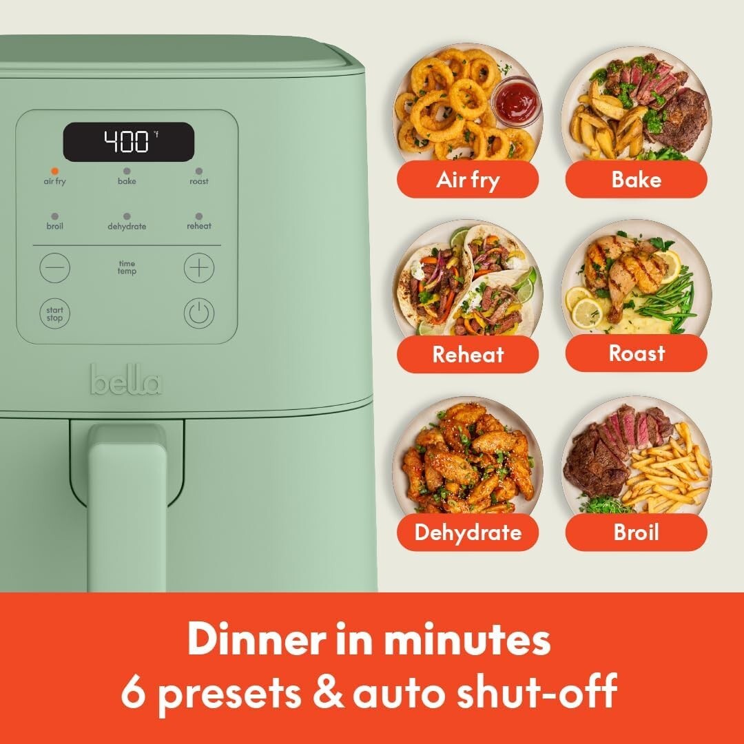 4Qt Slim Air Fryer Ceramic Nonstick 6 Presets 3.3Lb Seaglass