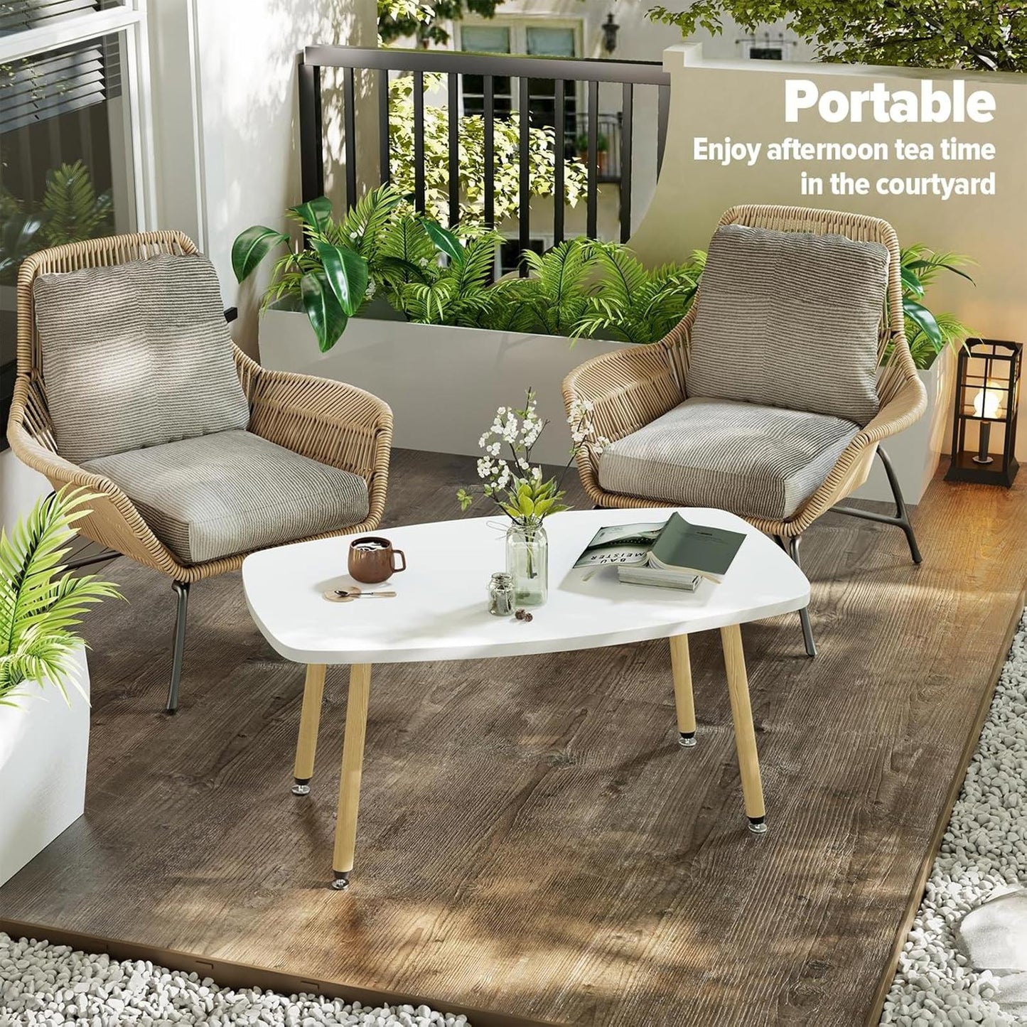 White Portable Folding Coffee Table, 39.3" Rectangular Living Room Table
