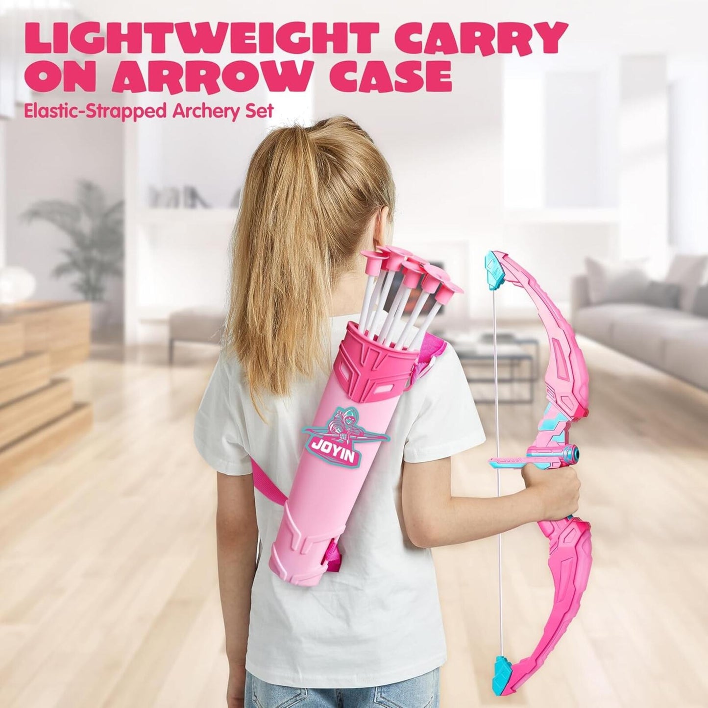 Pink Bow and Arrow Set for Girls, LED Light up Archery Toy Set with 9 Suction Cu