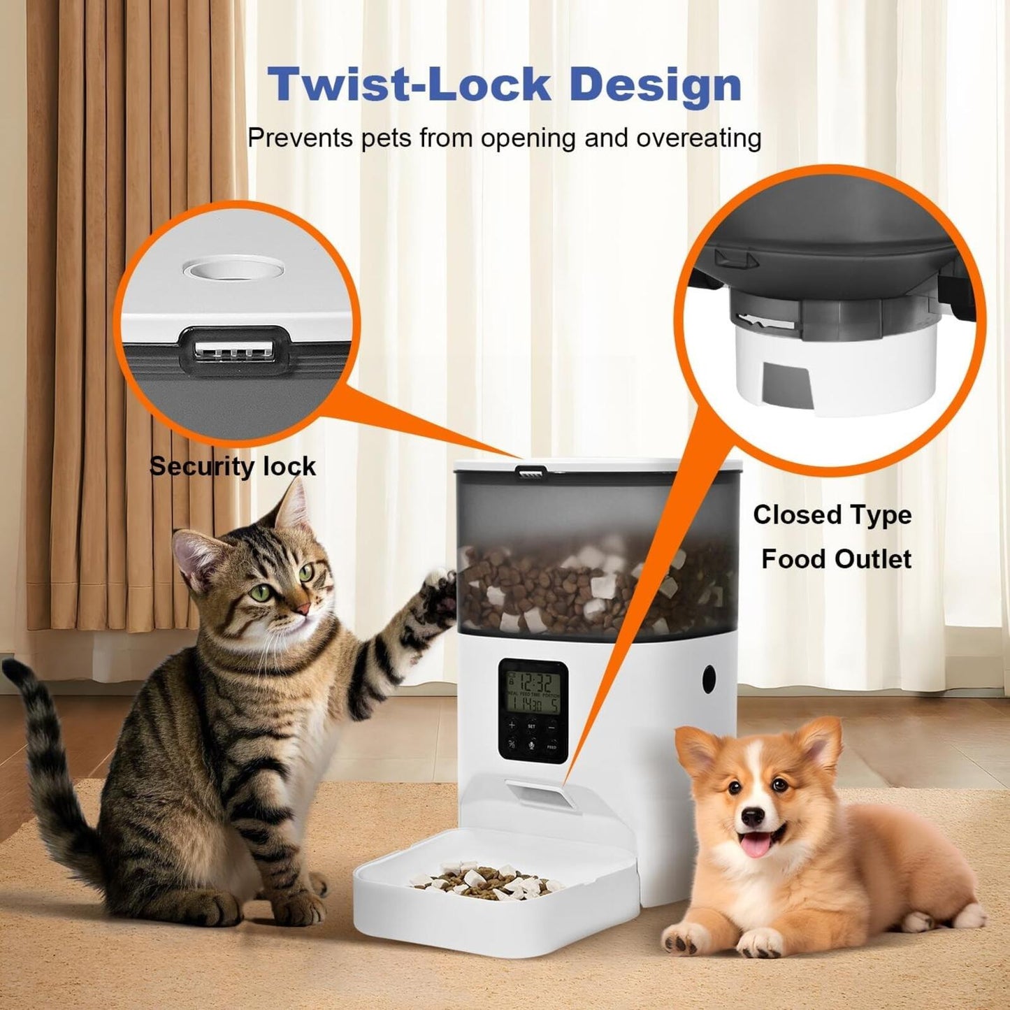 Automatic Cat Feeder, Food Dispenser with 10s Voice Recorder