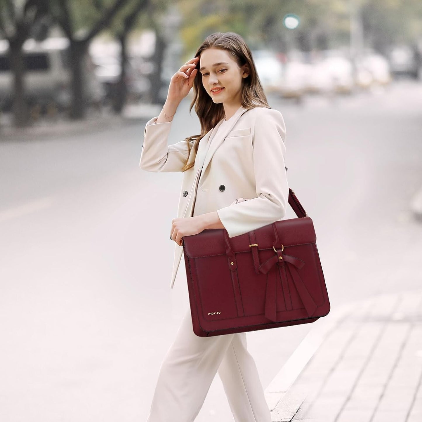 Women's PU Leather Laptop Bag Convertible Backpack Bowknot