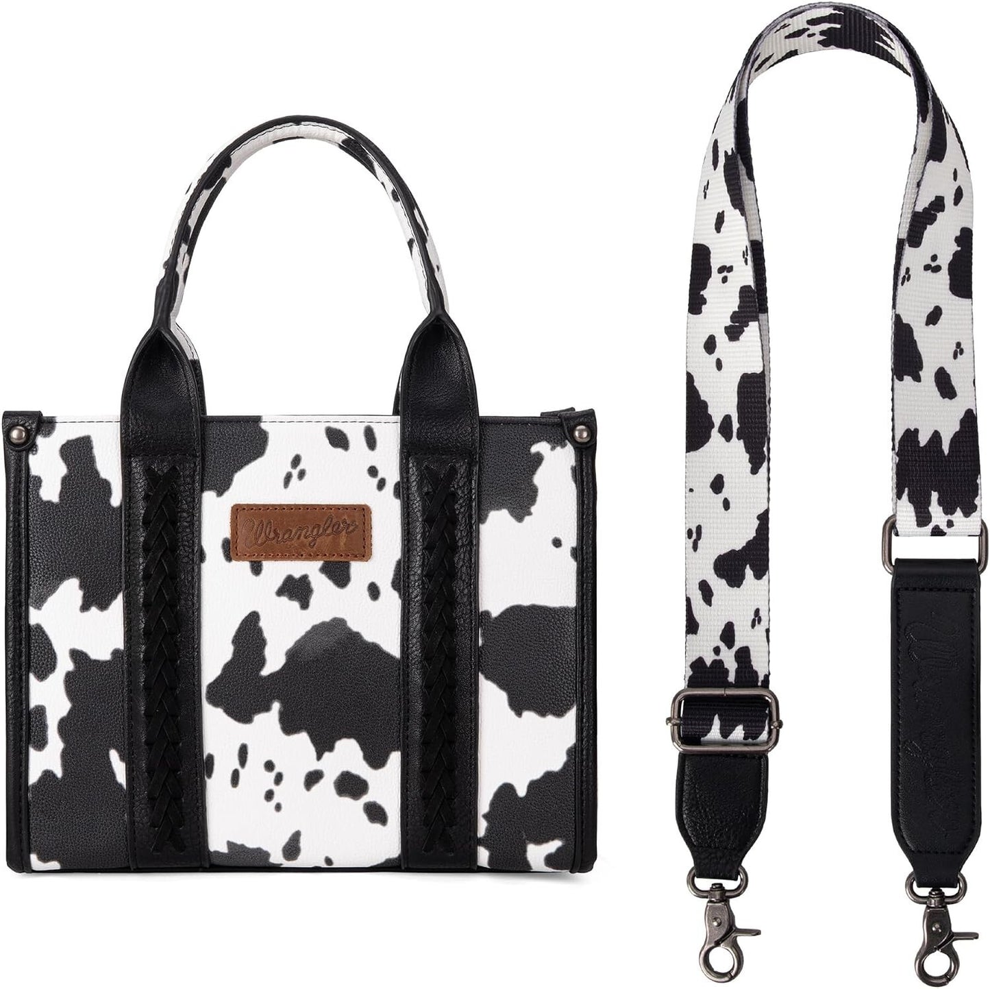 Women's Cow Print Tote Bag Purse with Signature Strap