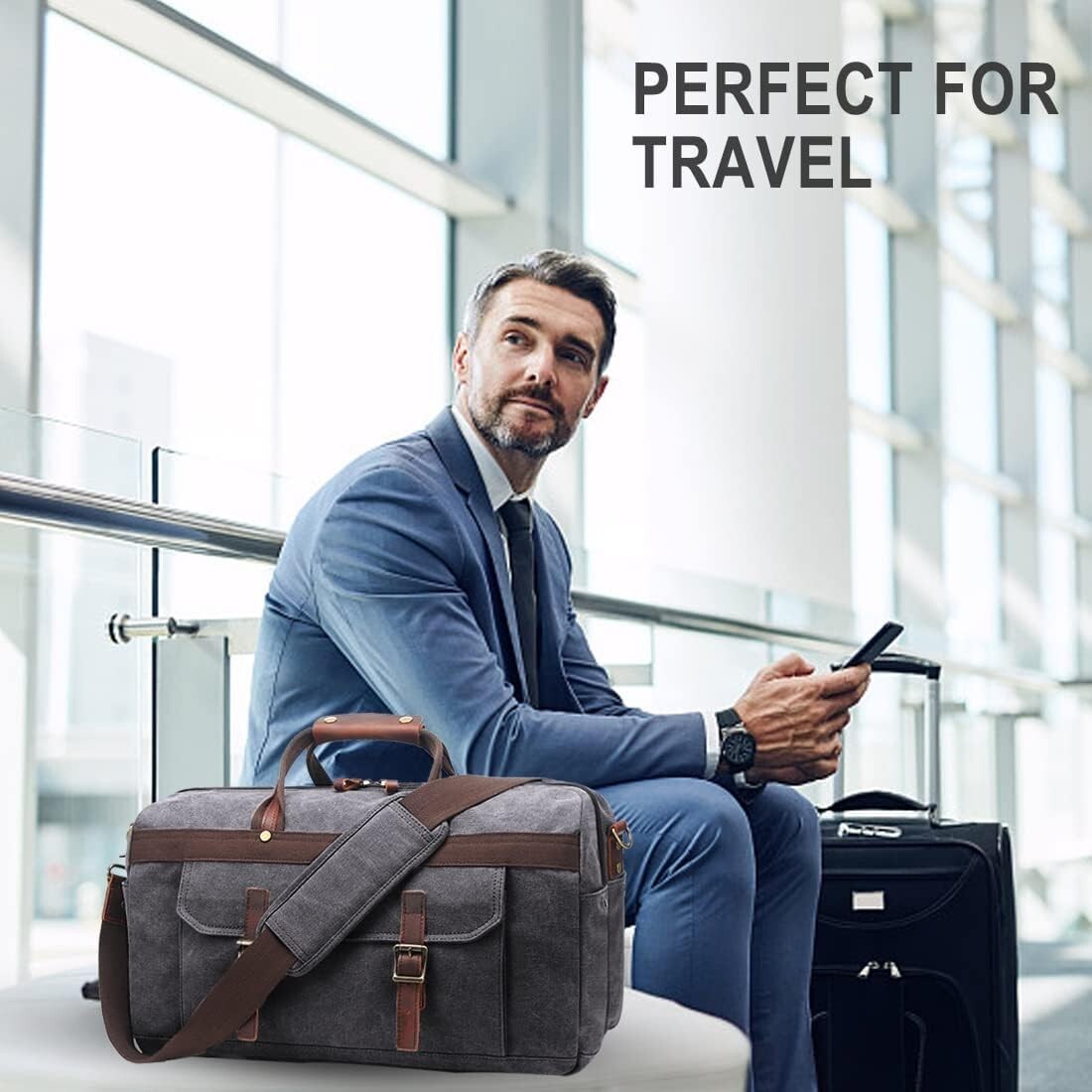 Men's Women's Waterproof Leather Bag Overnight Weekender
