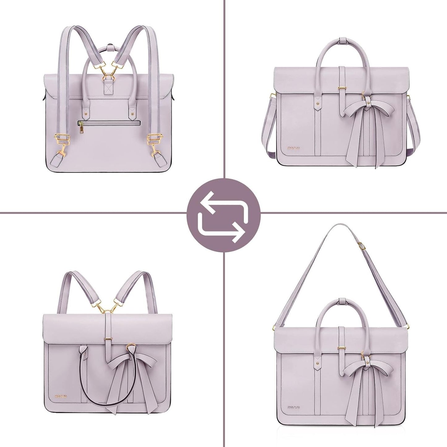 Women's PU Leather Laptop Bag Convertible Backpack Bowknot