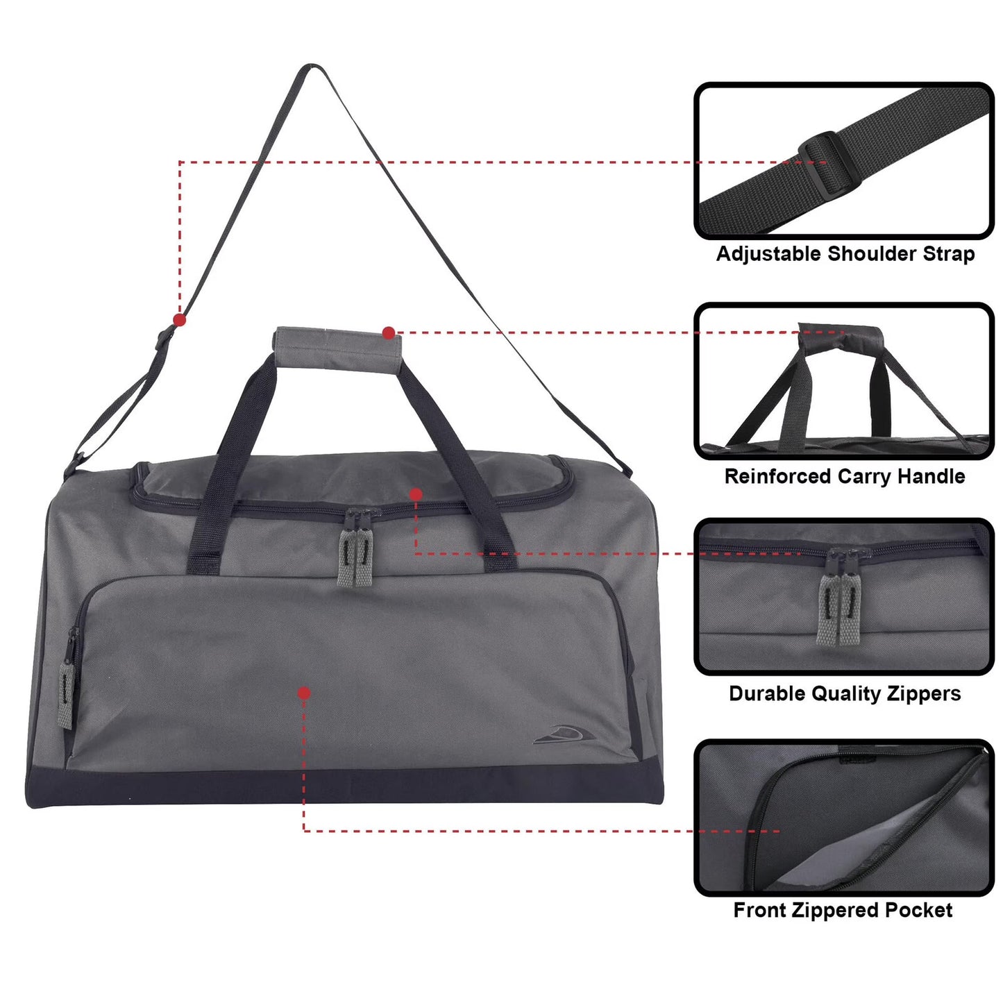 24 Inch Overnight Travel Duffel Bag Charcoal Gray 55L
