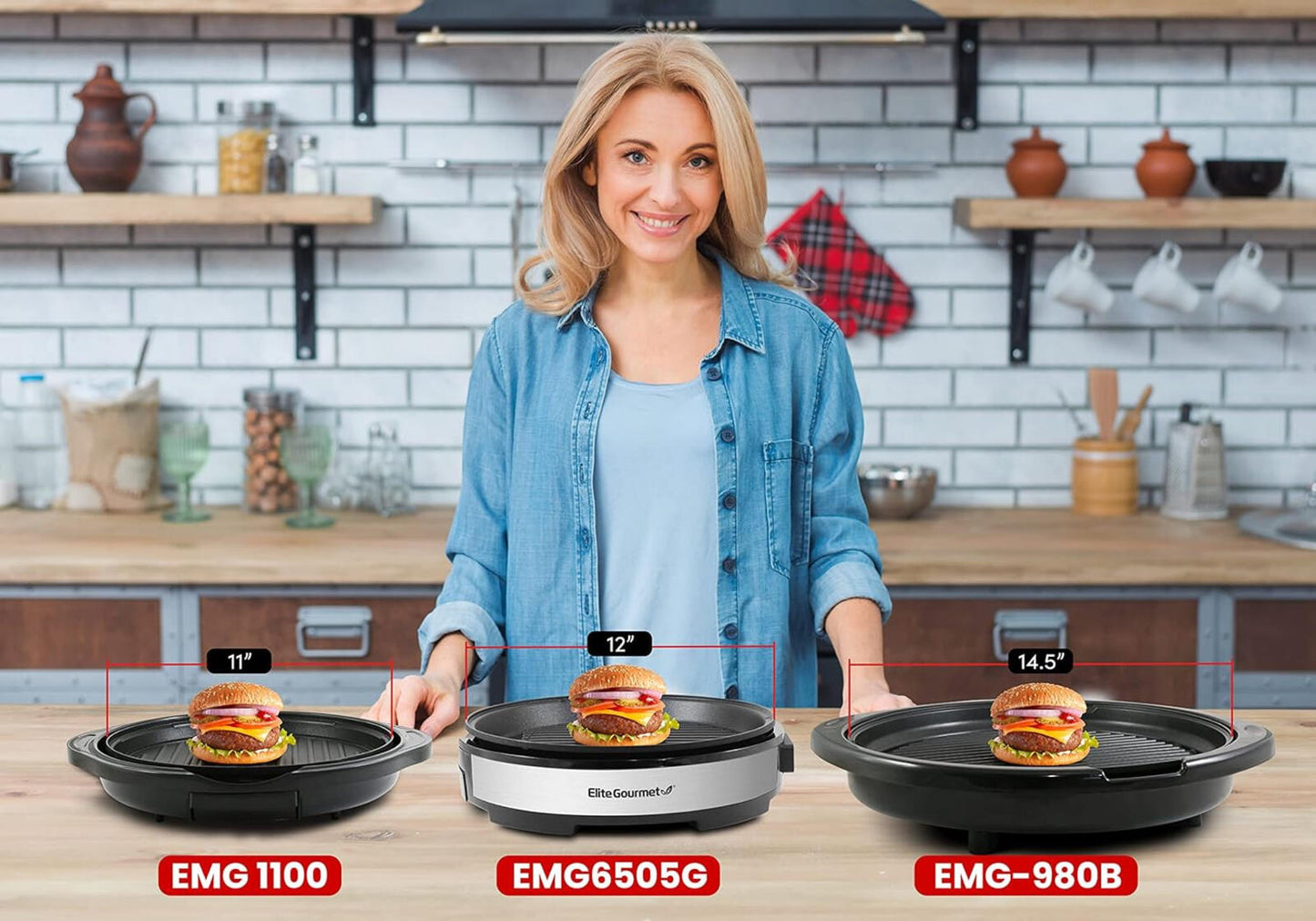 EMG6505G 12" Smokeless Indoor Electric BBQ Grill w/ Glass Lid Nonstick