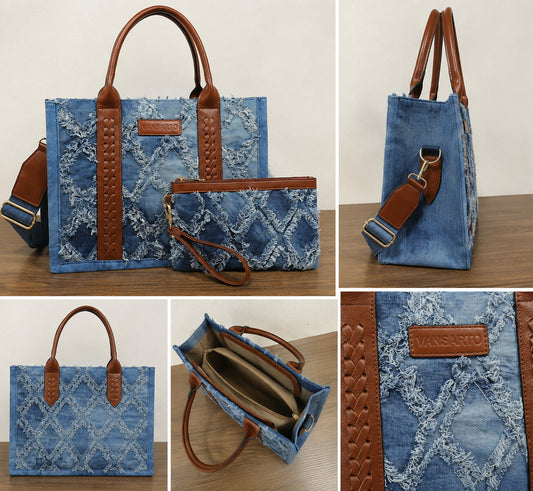 Women's Tote Bag Satchel Boho Shoulder Purse with Wristlet